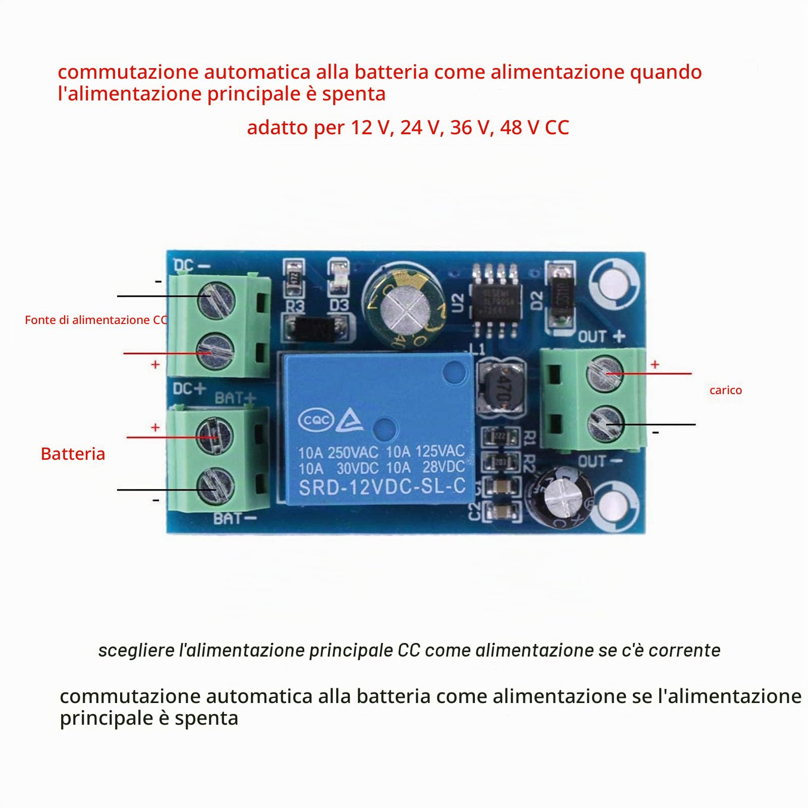 Kuuleyn modulo commutazione batteria DC 12-48V 10A
