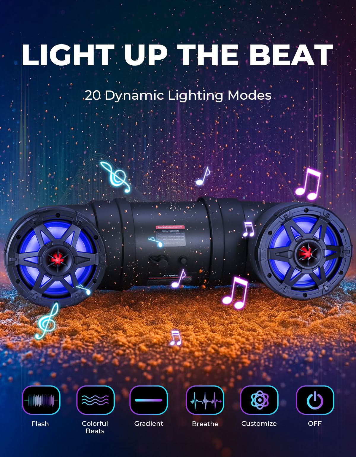 Kemimoto ATV soundbar bluetooth 6,5 pollici RGB