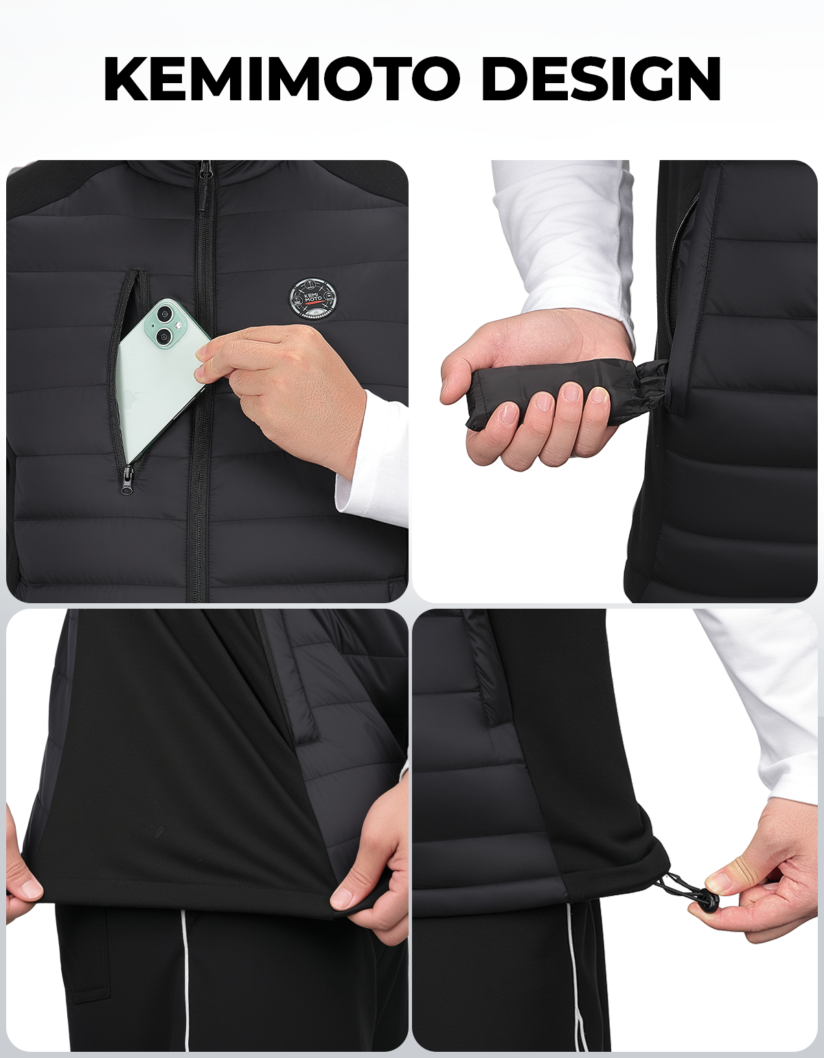 KEMIMOTO Gilet Riscaldato Nero con Batteria Grafene Uomo Donna