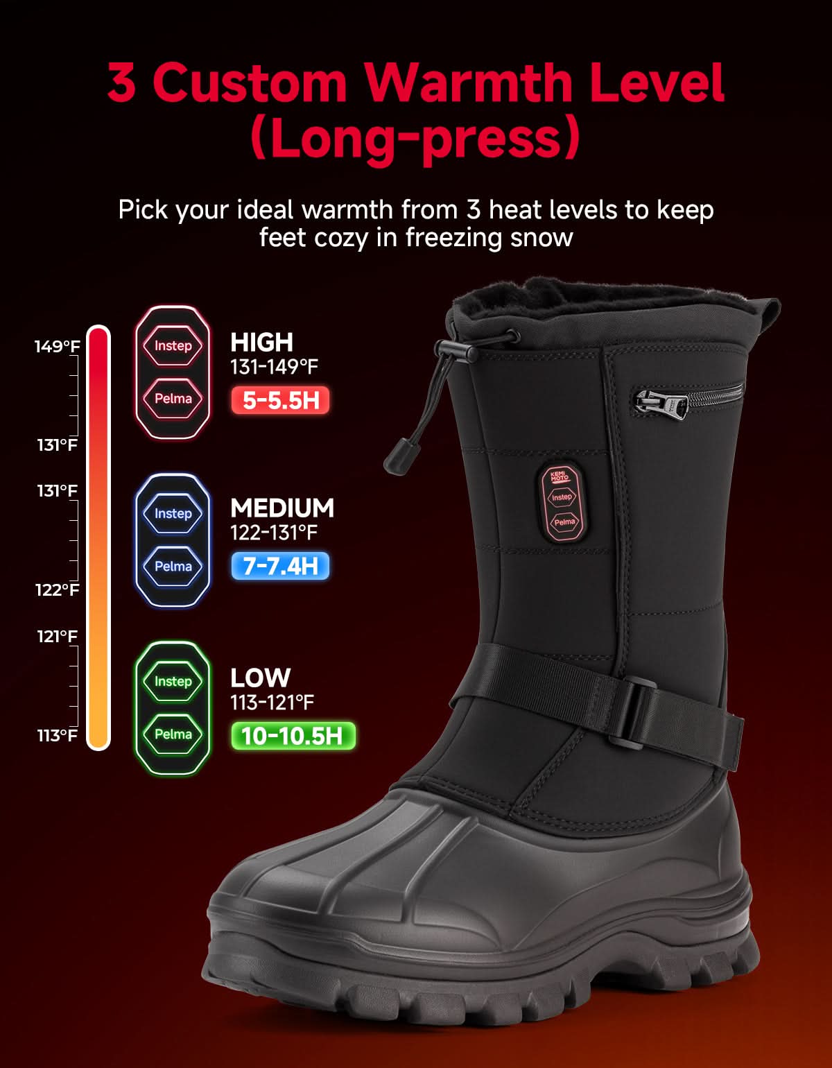 KEMIMOTO Heated Snow Boots stivali riscaldati uomo taglia 43