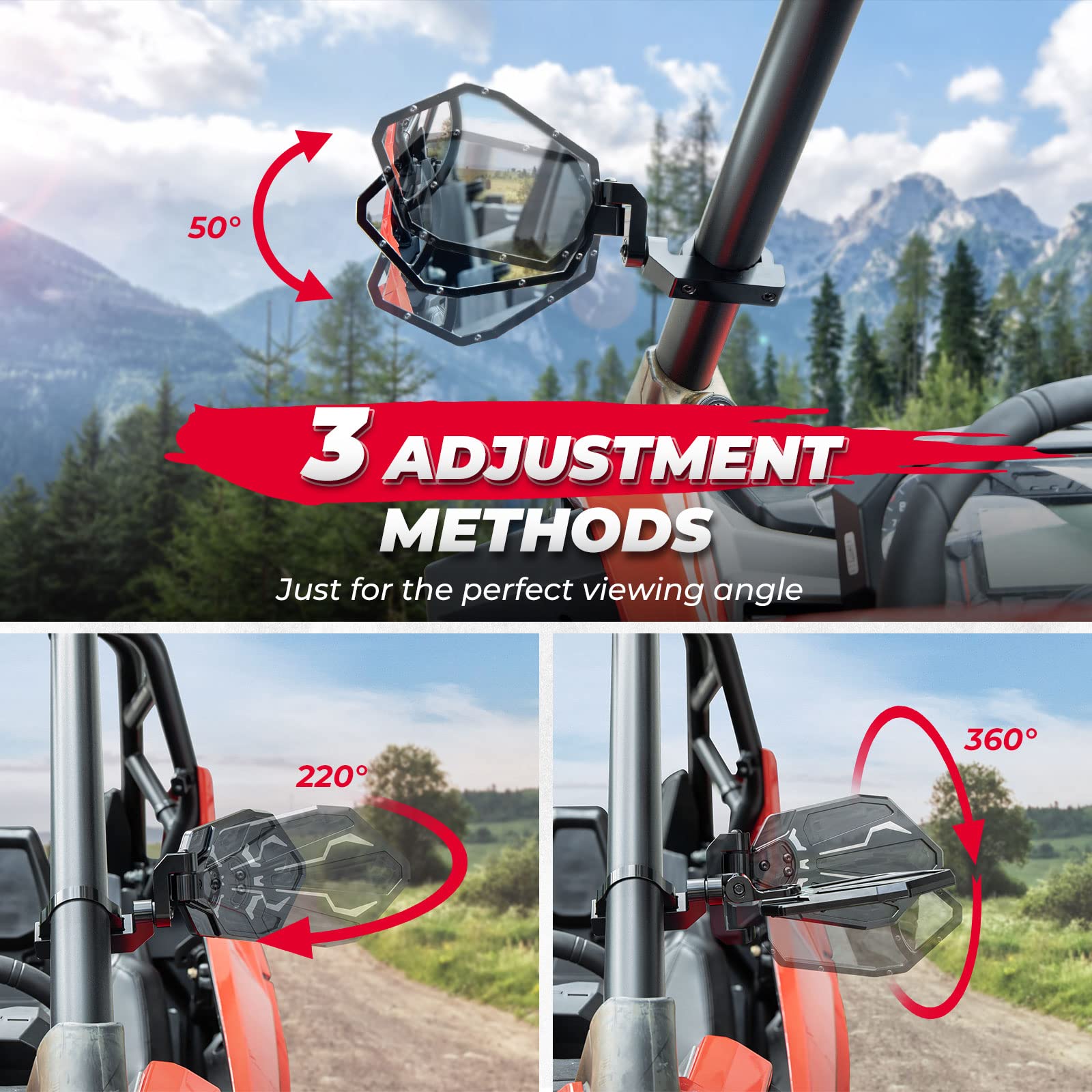 Kemimoto UTV specchietti laterali alluminio CNC coppia