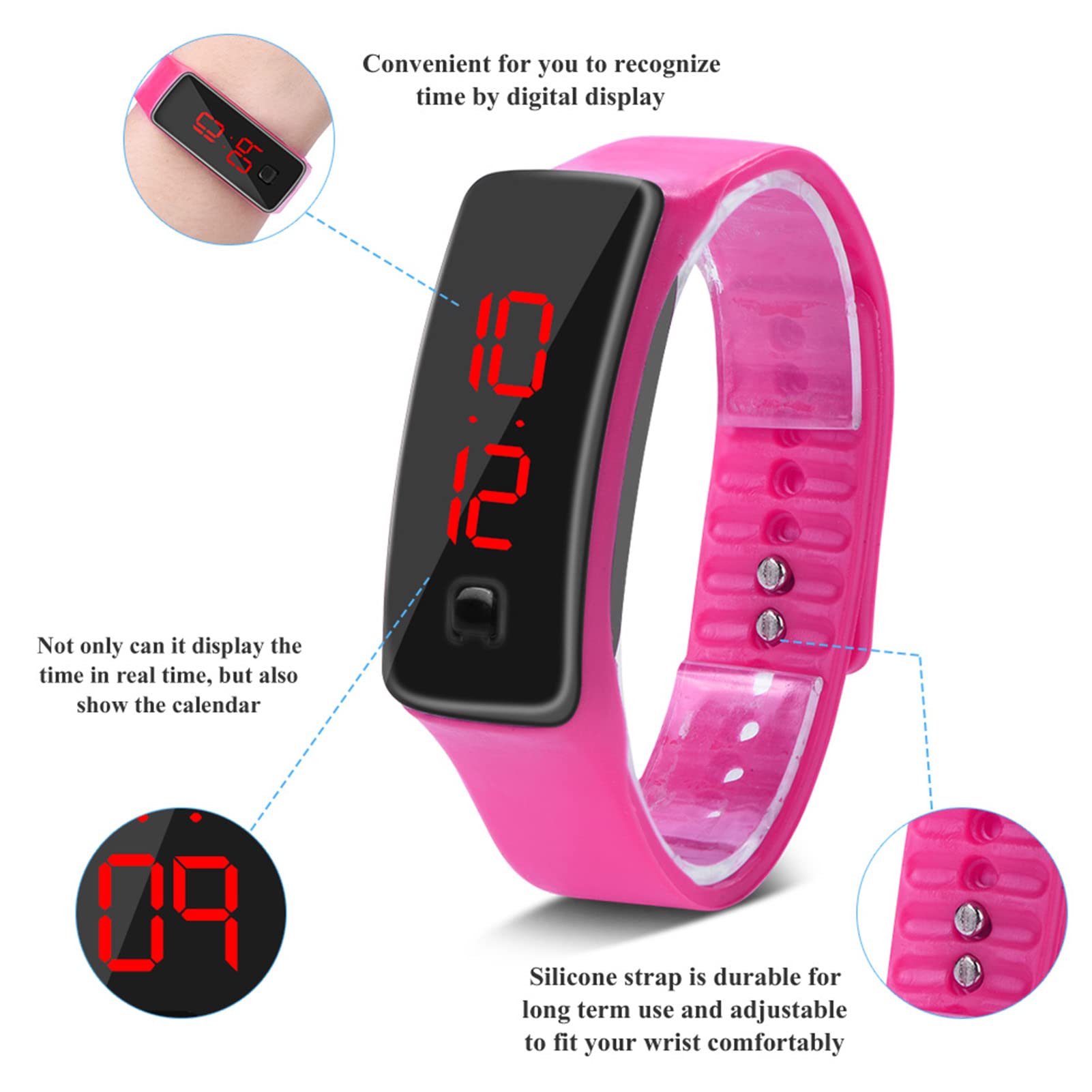 Kuuleyn Orologio LED Sport Silicone Rosa 12 Ore