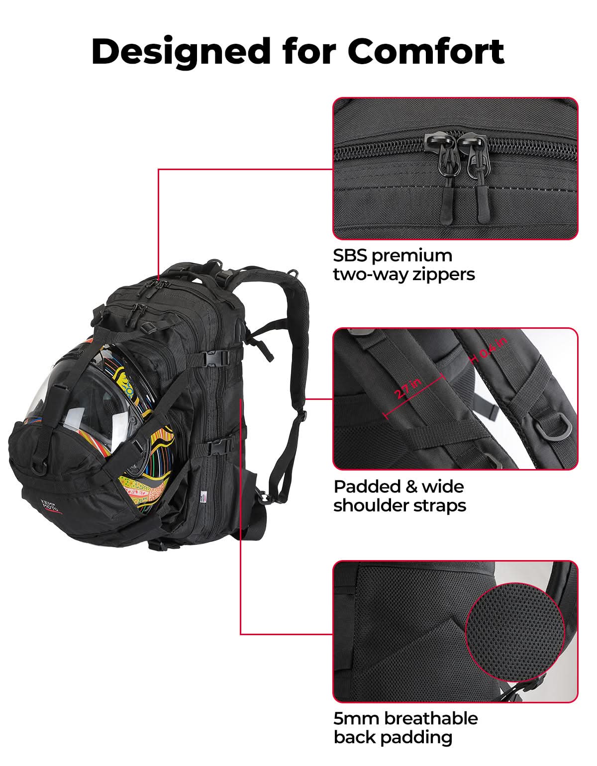 Kemimoto zaino casco moto 37L con porta USB