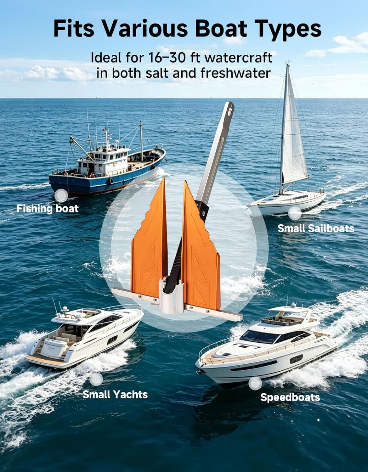 KEMIMOTO ancora nautica alluminio 3,2 kg barche 16-30 ft
