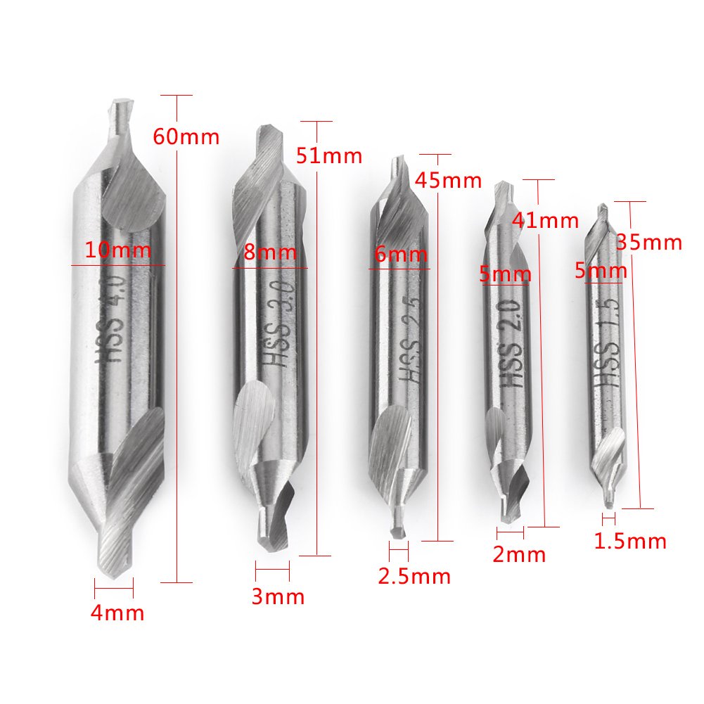 Kuuleyn set 5 punte a centrino 60° HSS 1,5-4 mm legno metallo