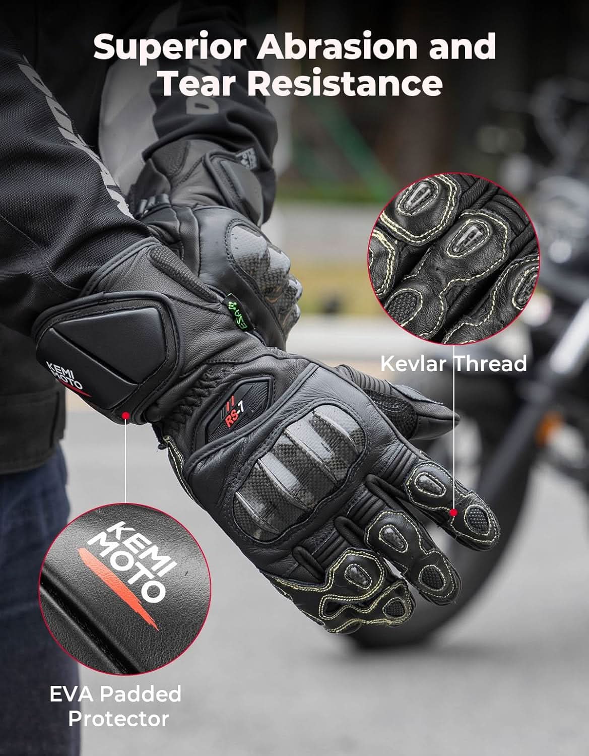 Kemimoto guanti moto pelle neri kevlar touch
