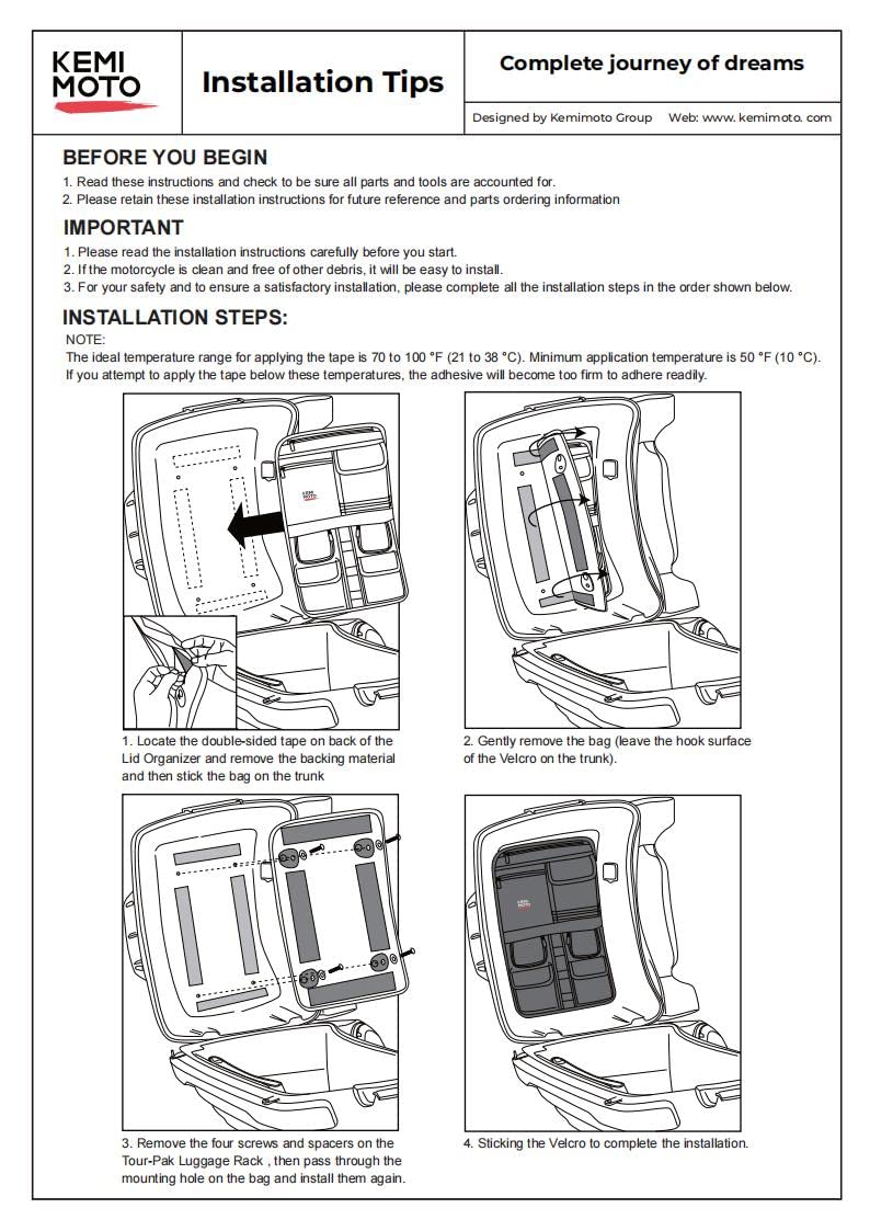 KEMIMOTO Touring organizer coperchio bauletto multi-tasca