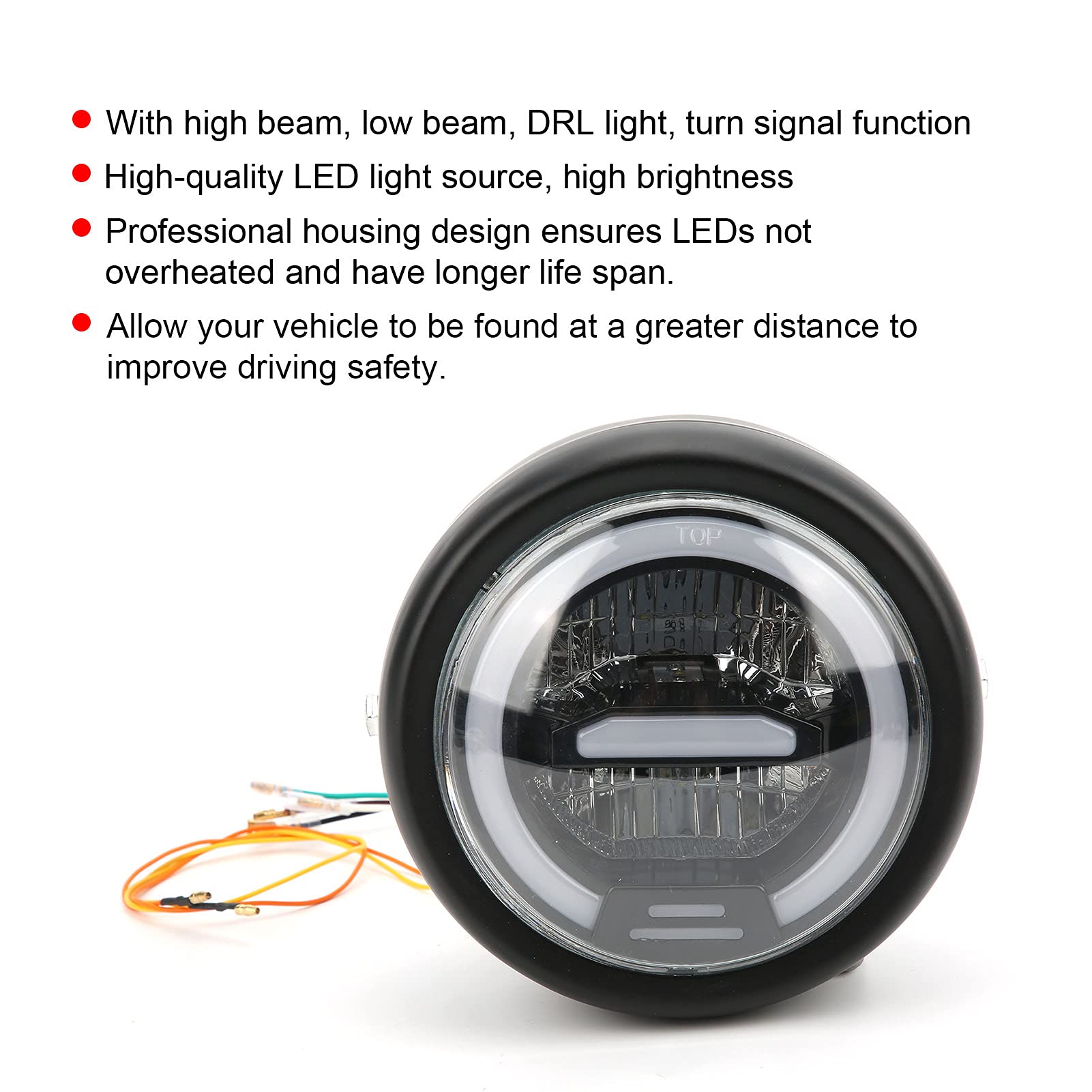 Hapivida Faro Moto LED Rotondo 6,5 Pollici Nero 12-24V Angel Eyes