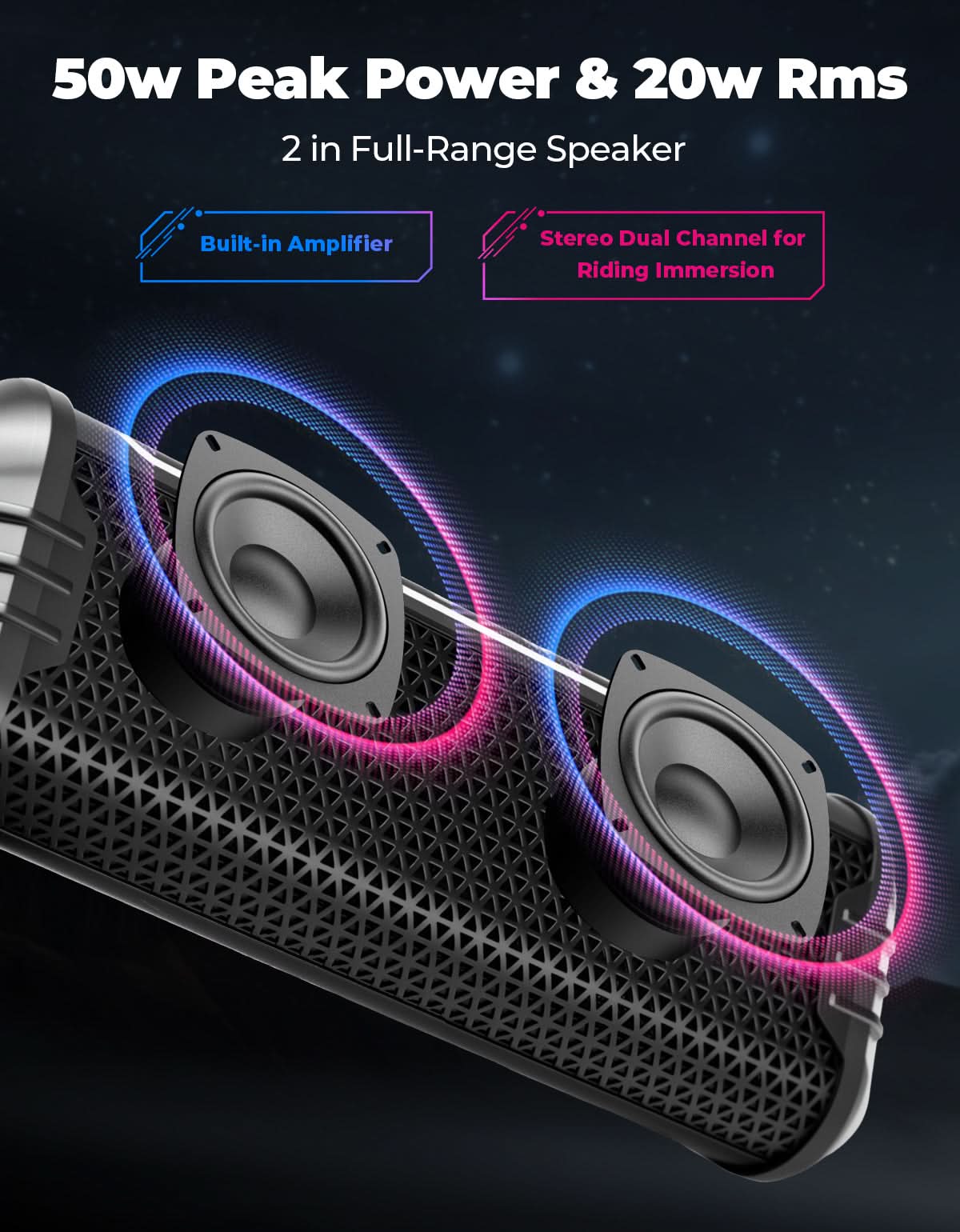KEMIMOTO Soundbar Bluetooth Moto 25W Impermeabile IP66