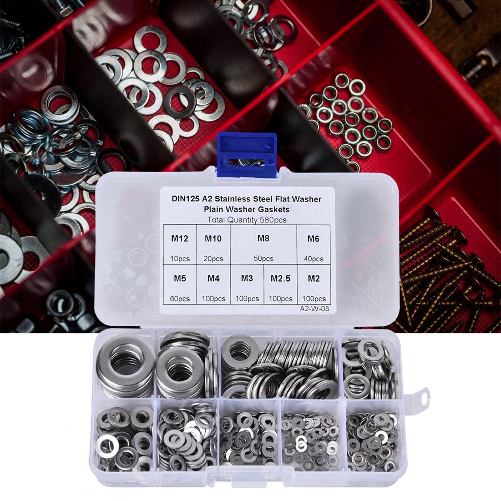 Kuuleyn M2-M12 kit rondelle piatte 580 pezzi acciaio inox