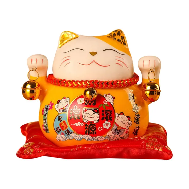 Hapivida maneki neko giallo salvadanaio ceramica 12 cm