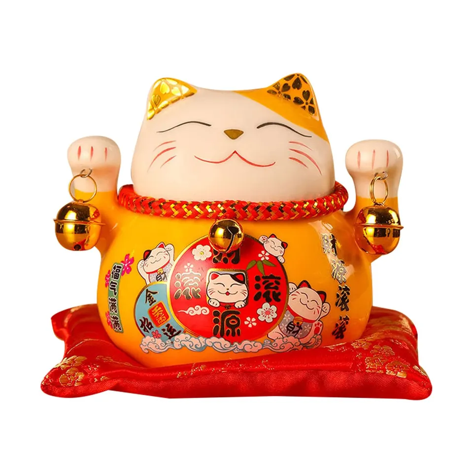 Hapivida maneki neko giallo salvadanaio ceramica 12 cm