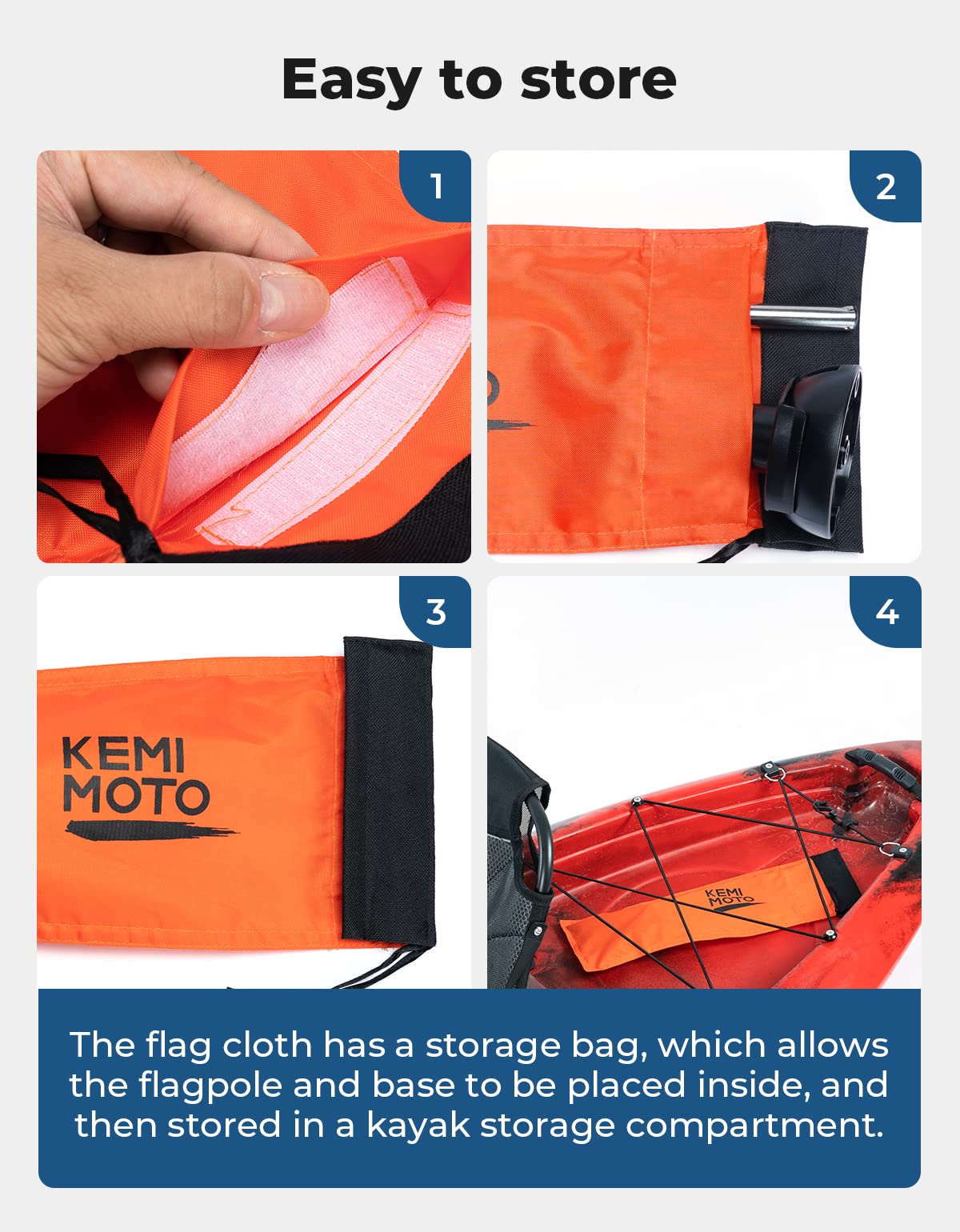 Kemimoto Bandiera kayak arancione con asta e borsa