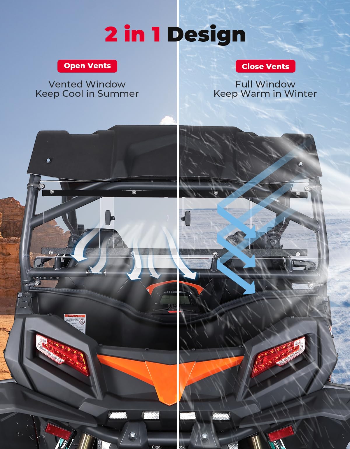 KEMIMOTO ZForce 500 800 1000 Lunotto Posteriore 2-in-1