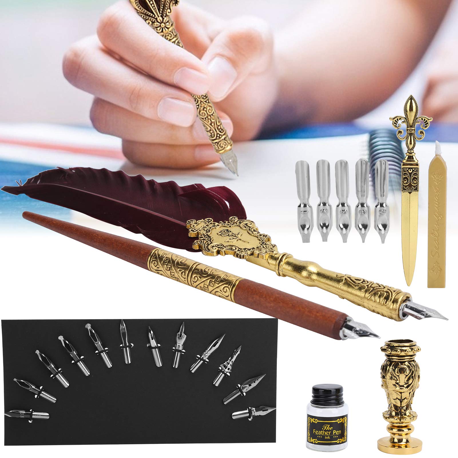 Kuuleyn Set Penna a Piuma Calligrafia blu-rosso con inchiostro