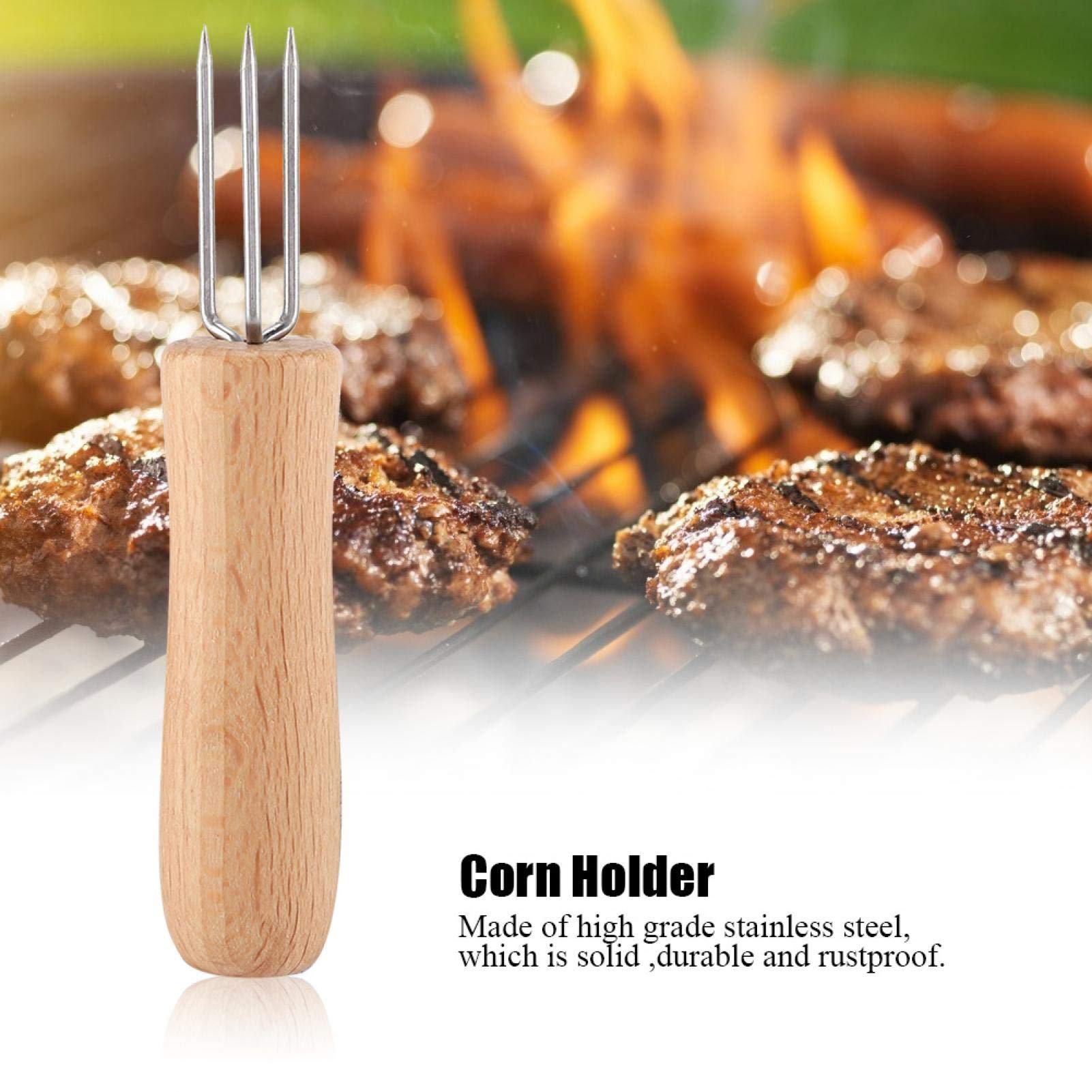 Kuuleyn Forchette Barbecue Acciaio Inox 4 Pezzi Manico Legno