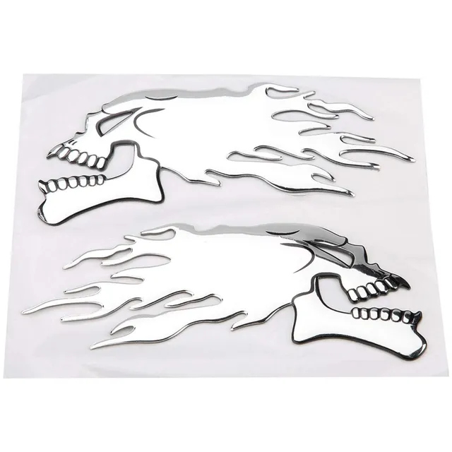 Kuuleyn sticker moto teschio 3D argento 2 pezzi gomma