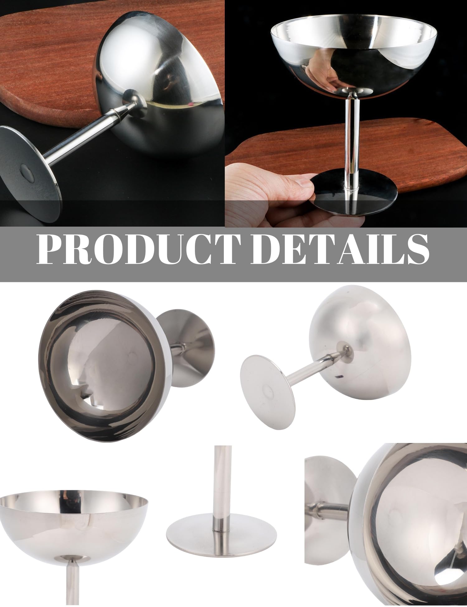 Hapivida coppa gelato acciaio inox con base set 4 pezzi 6x11 cm