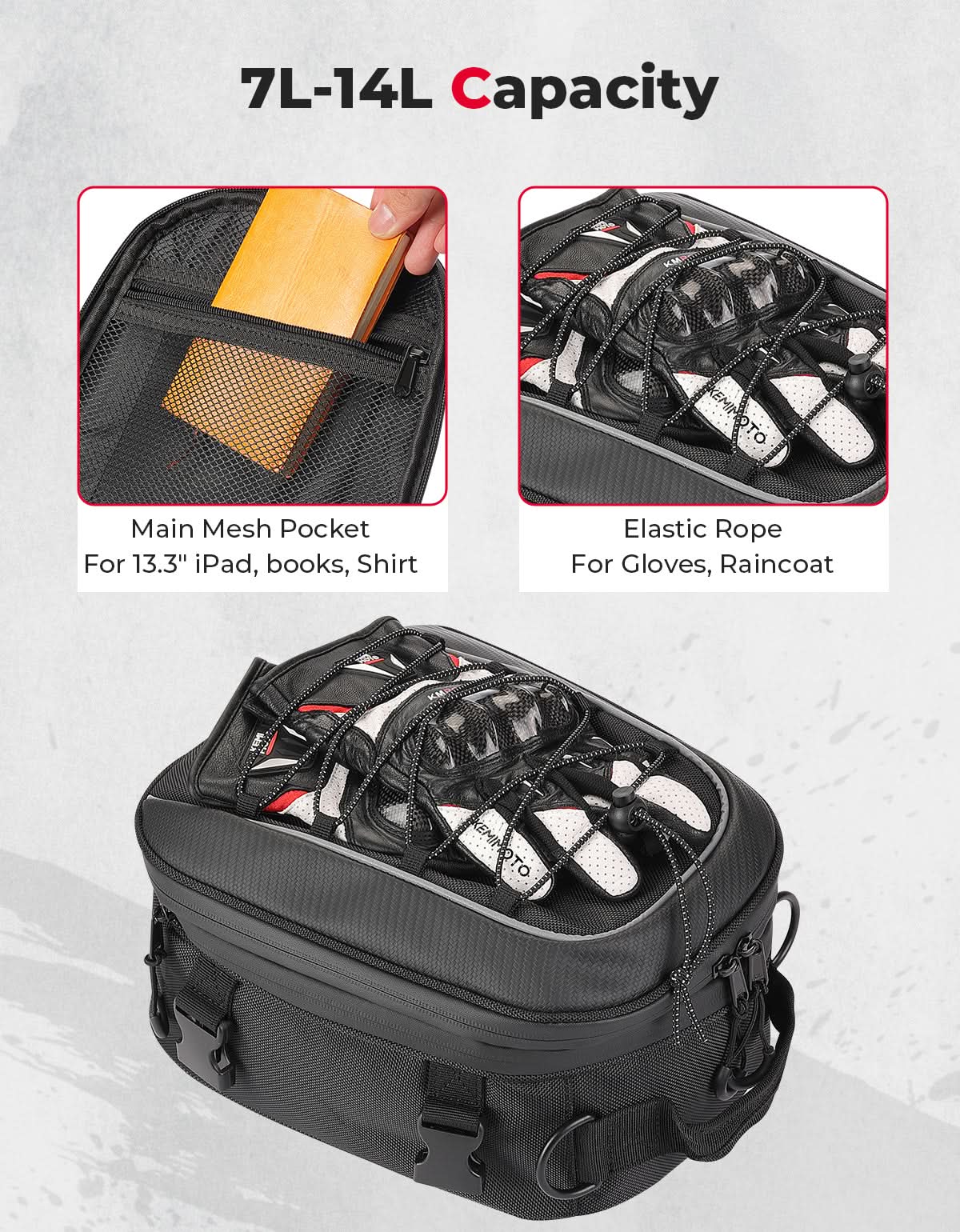 Kemimoto 7-14L borsa codone moto espandibile impermeabile