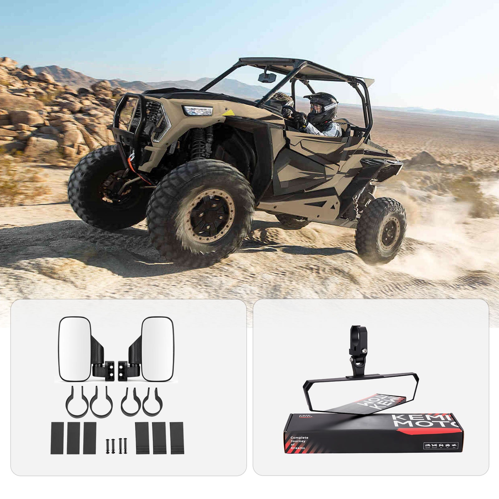 KEMIMOTO Specchi UTV Laterale+Centrale Convessi 1,75-2" 