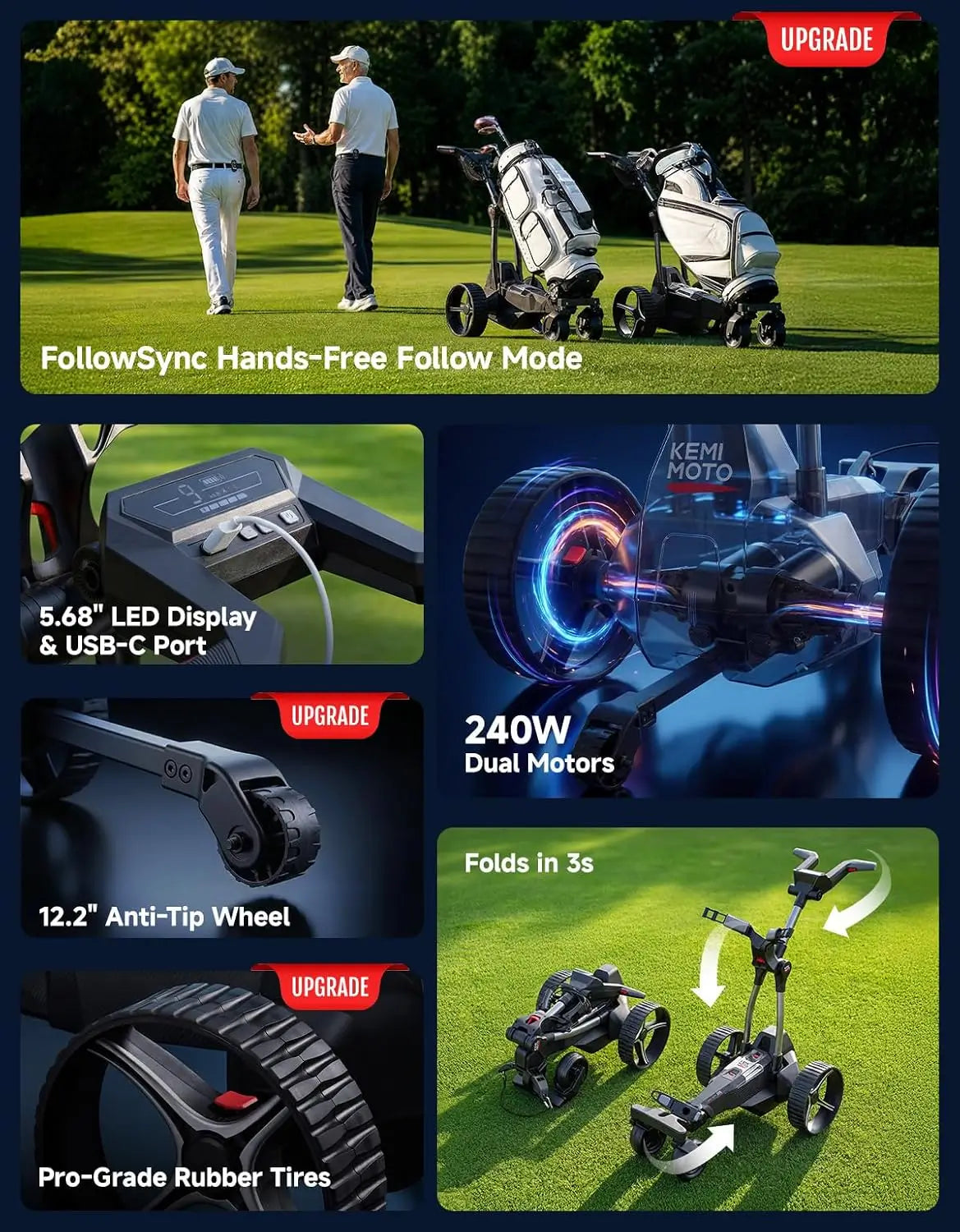 KEMIMOTO ApexAI Auto-Follow carrello golf elettrico telecomando