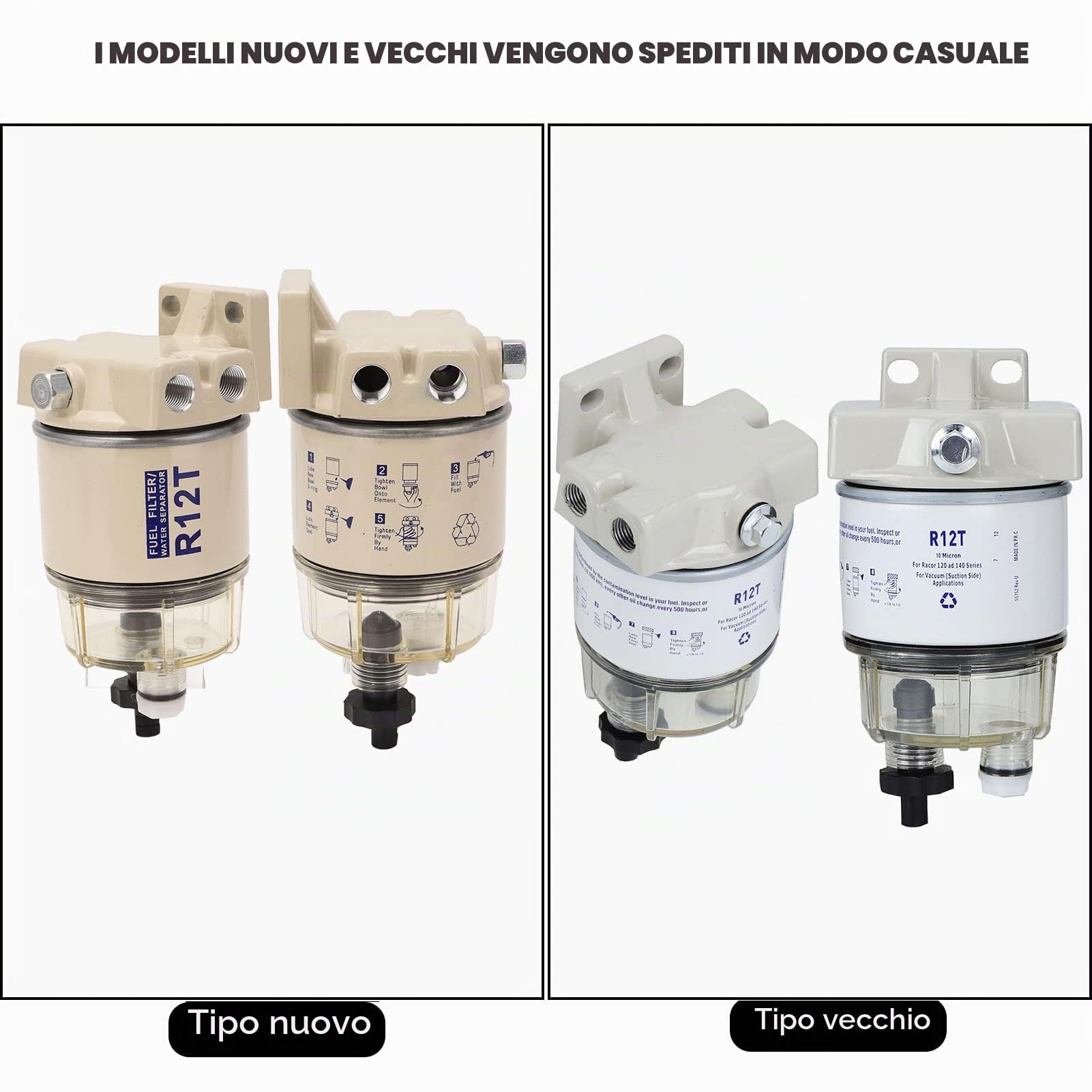 Kuuleyn R12T Filtro Carburante Barca 10 Micron Separatore Acqua