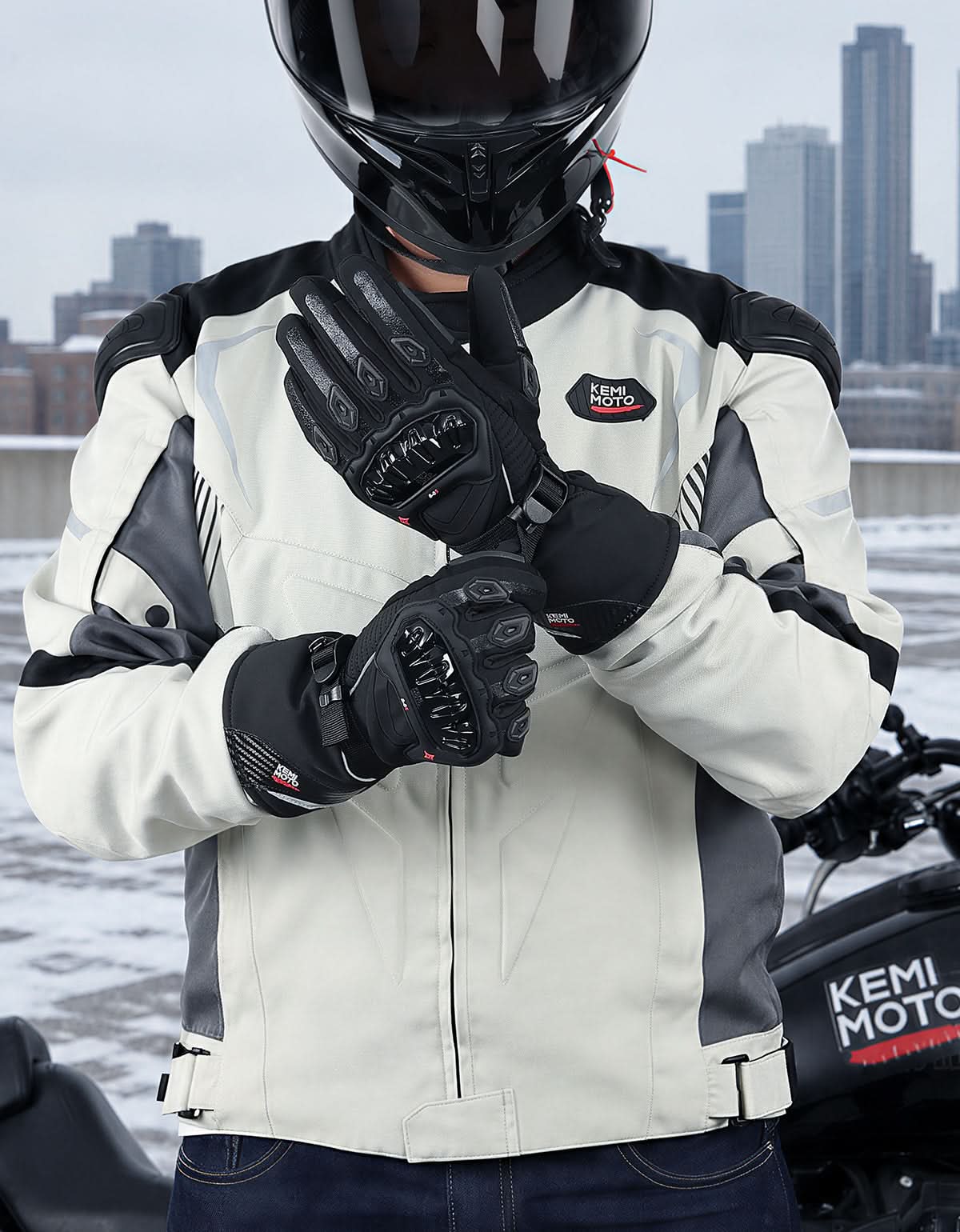 KEMIMOTO guanti moto invernali impermeabili touchscreen neri
