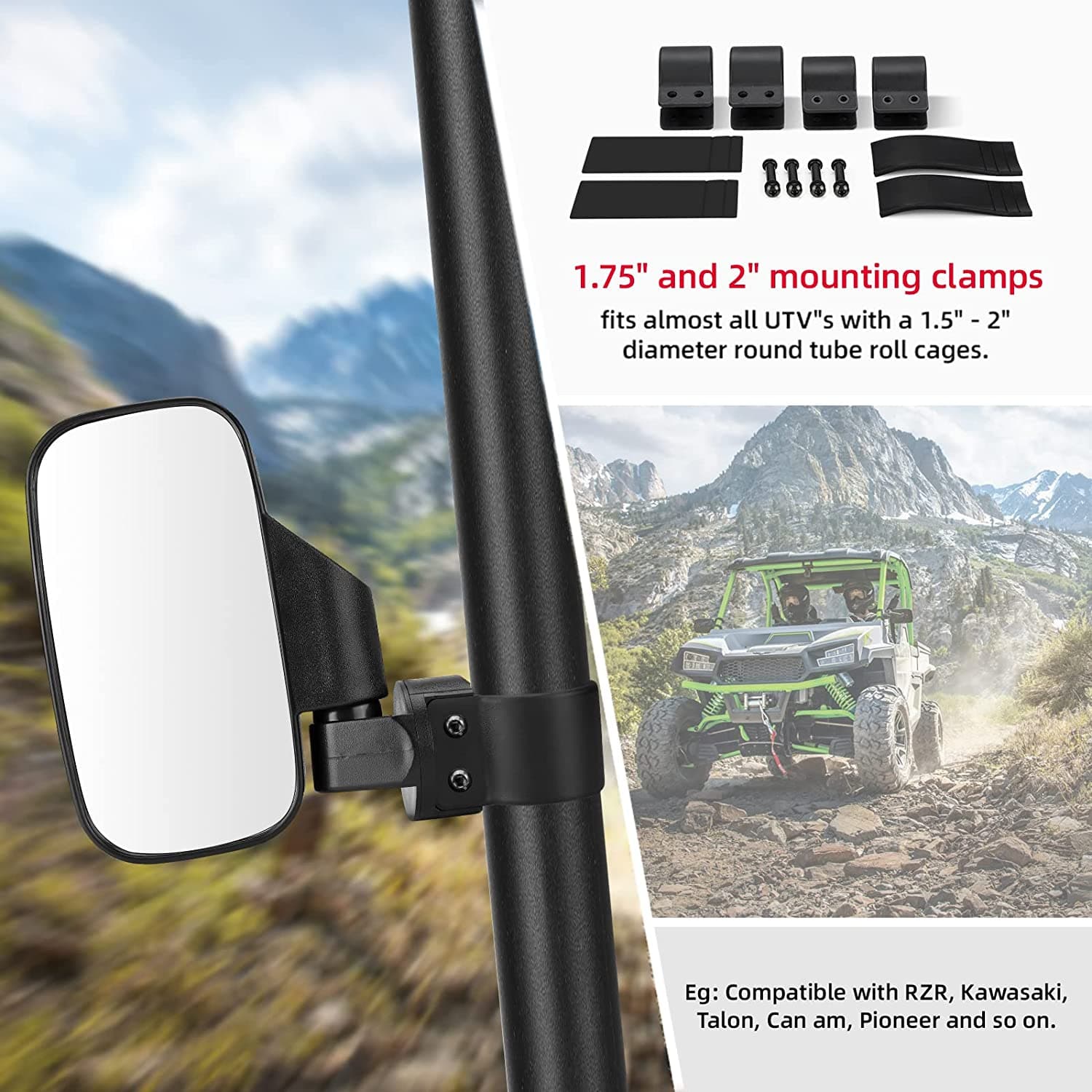 KEMIMOTO UTV set 3 specchietti laterali centrale antivibrazione