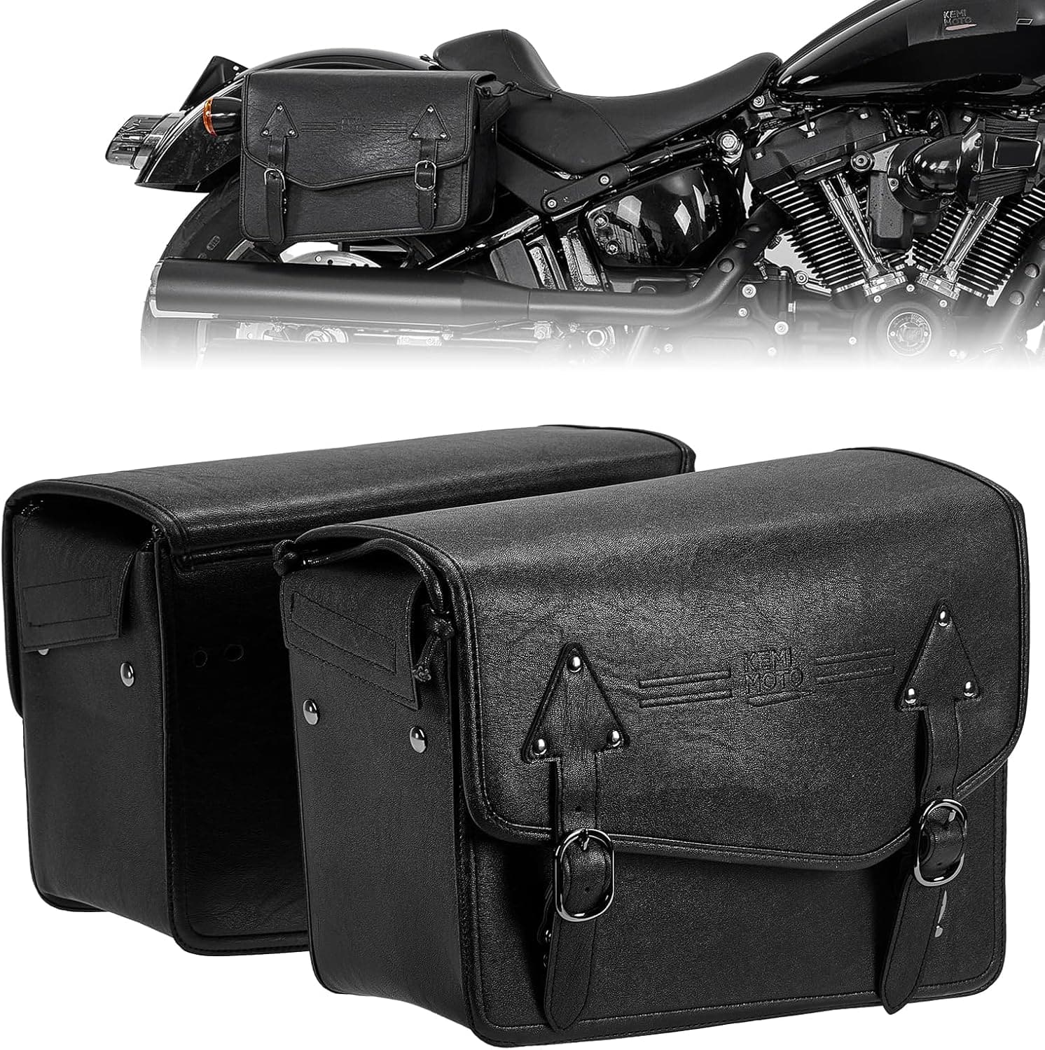Kemimoto Borse Laterali Moto Pelle 24L Nere