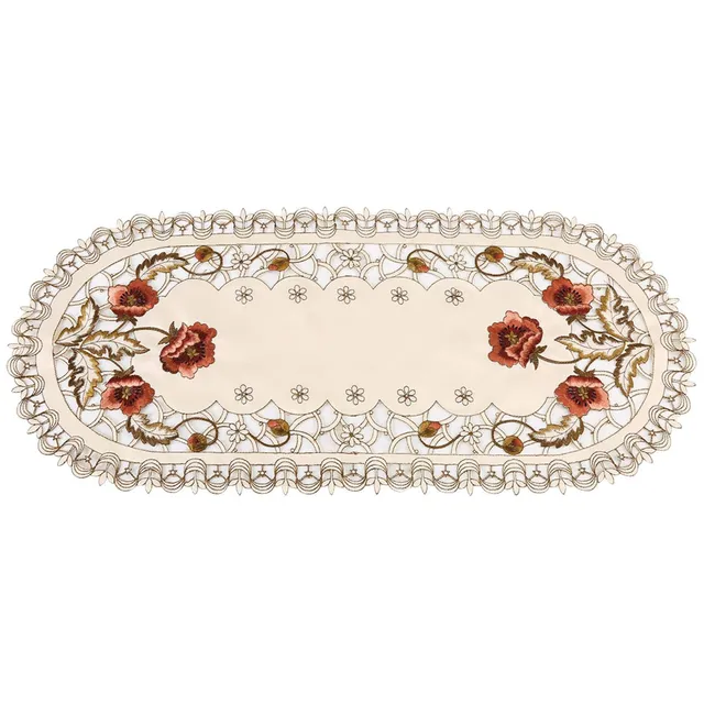 Kuuleyn Tovaglia Vintage Ovale Ricamata Fiori Rossi