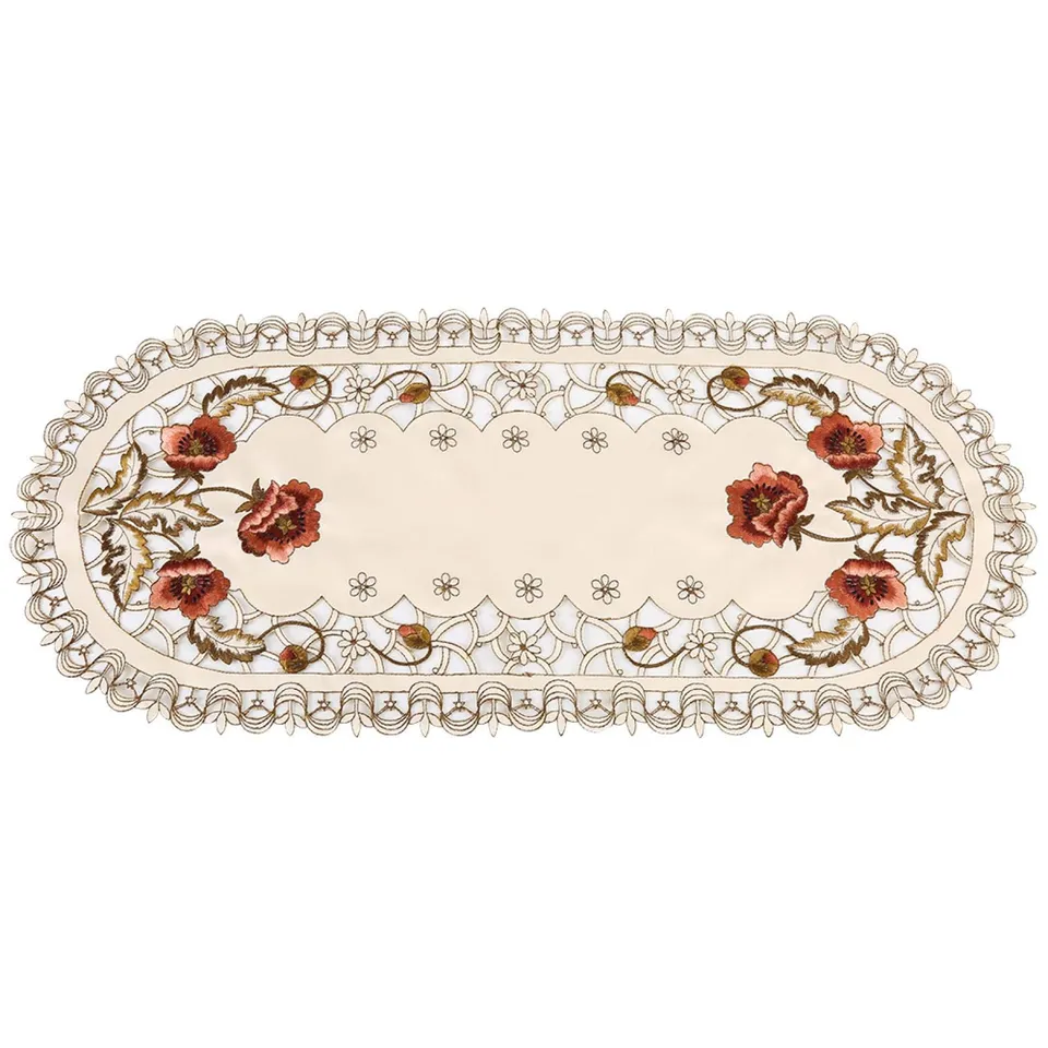 Kuuleyn Tovaglia Vintage Ovale Ricamata Fiori Rossi