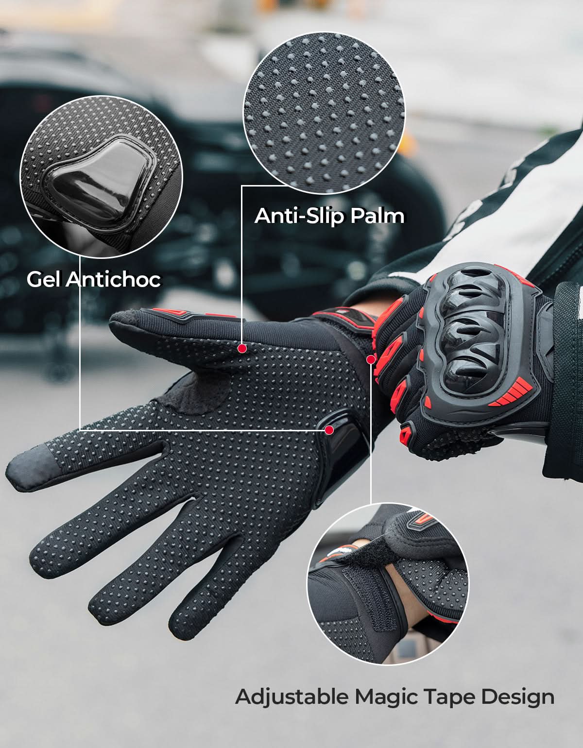 Kemimoto guanti moto neri touchscreen antiscivolo