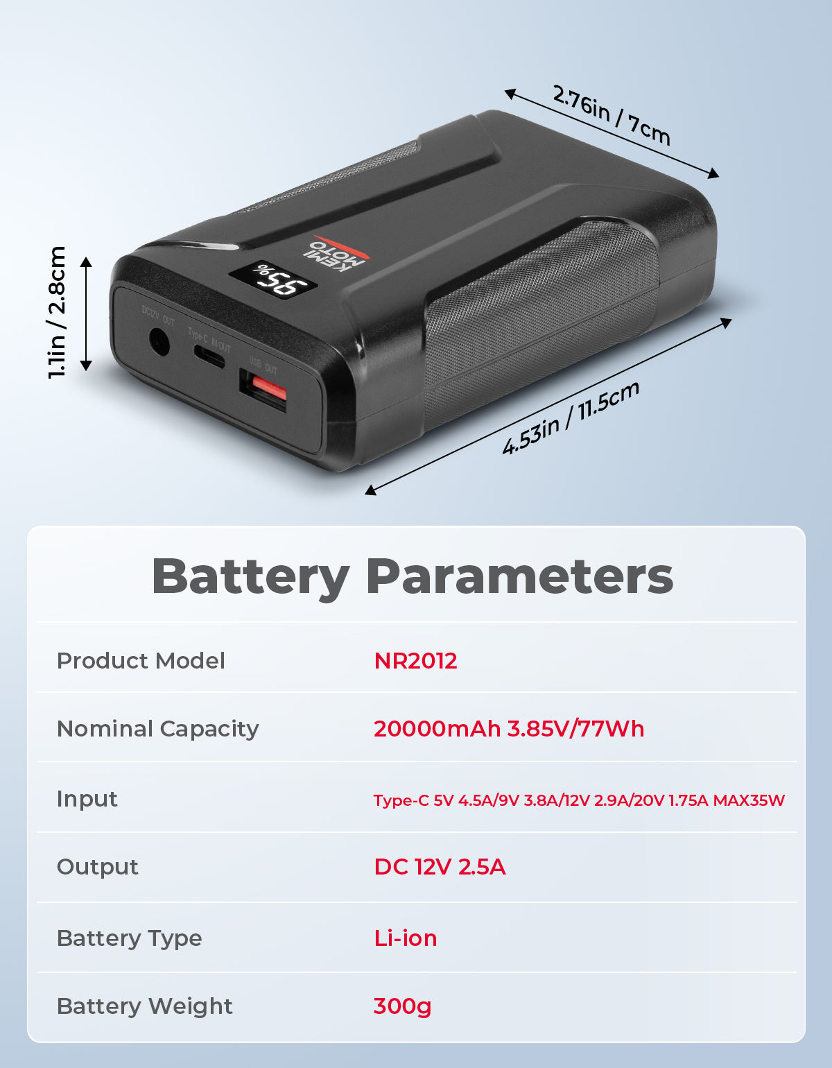 Kemimoto NR2012 batteria 12V 20000mAh gilet riscaldati