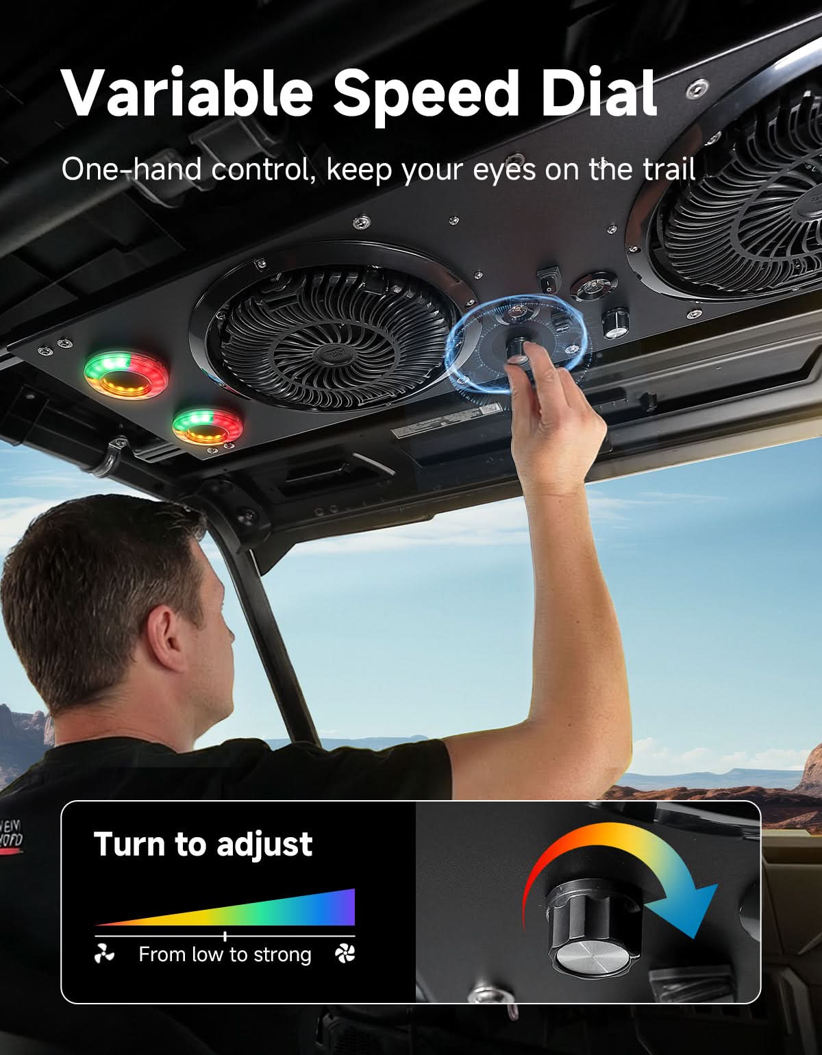 KEMIMOTO Ventola Tetto UTV RGB 12V Doppia 8 Pollici IP66