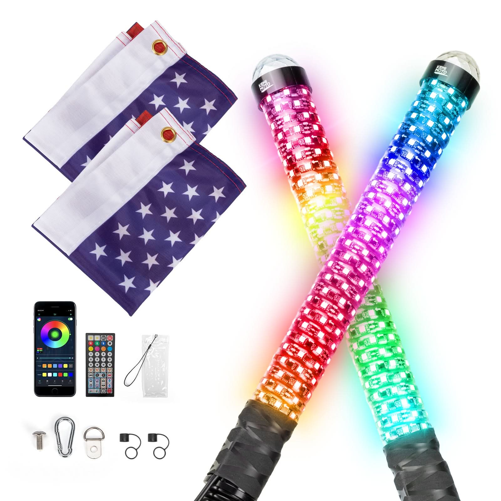 KEMIMOTO Spiral 2FT whip light RGB 2 pezzi con strobo SOS