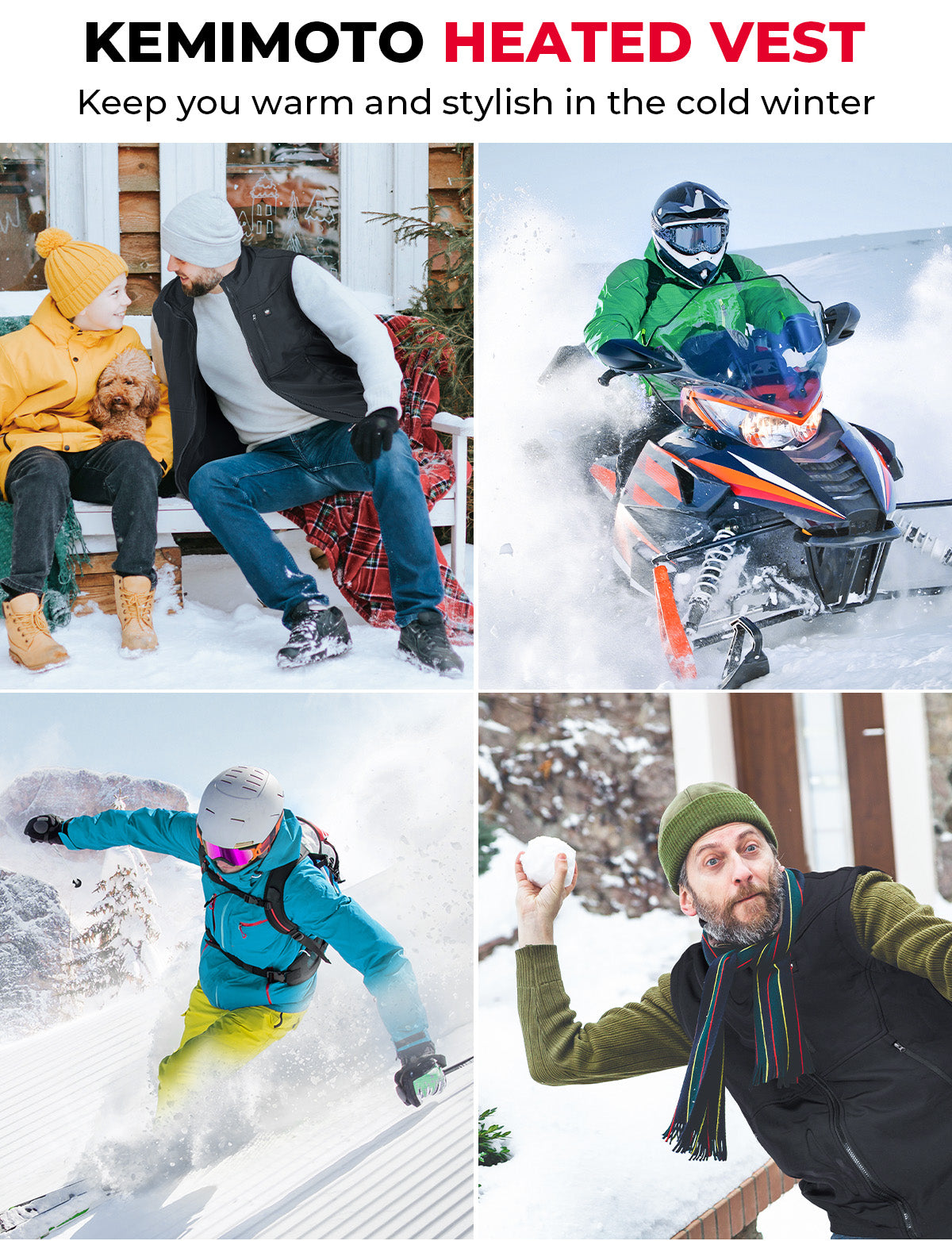 KEMIMOTO gilet riscaldato uomo APP 4 zone antivento