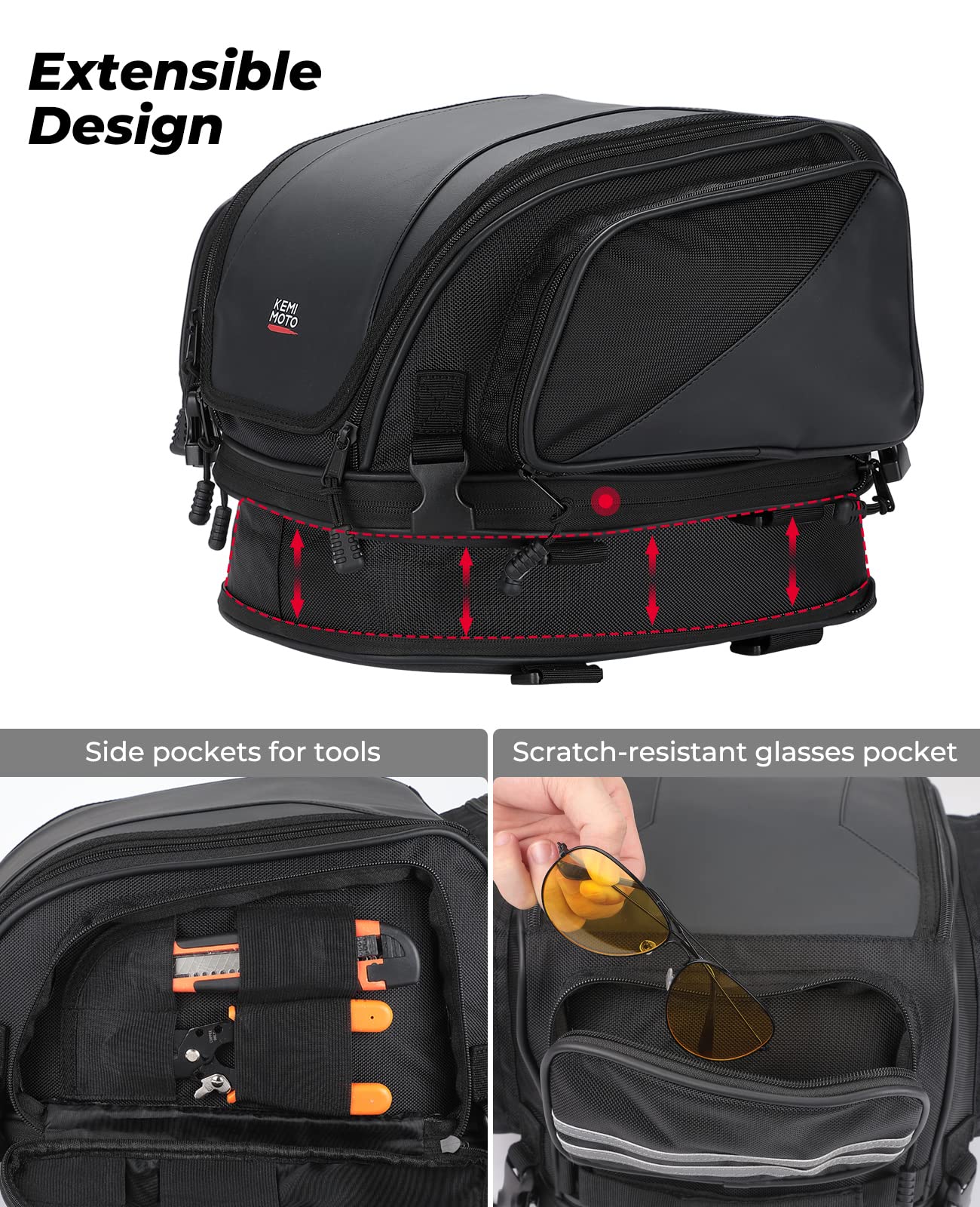 Kemimoto borsa posteriore moto espandibile 22L nera