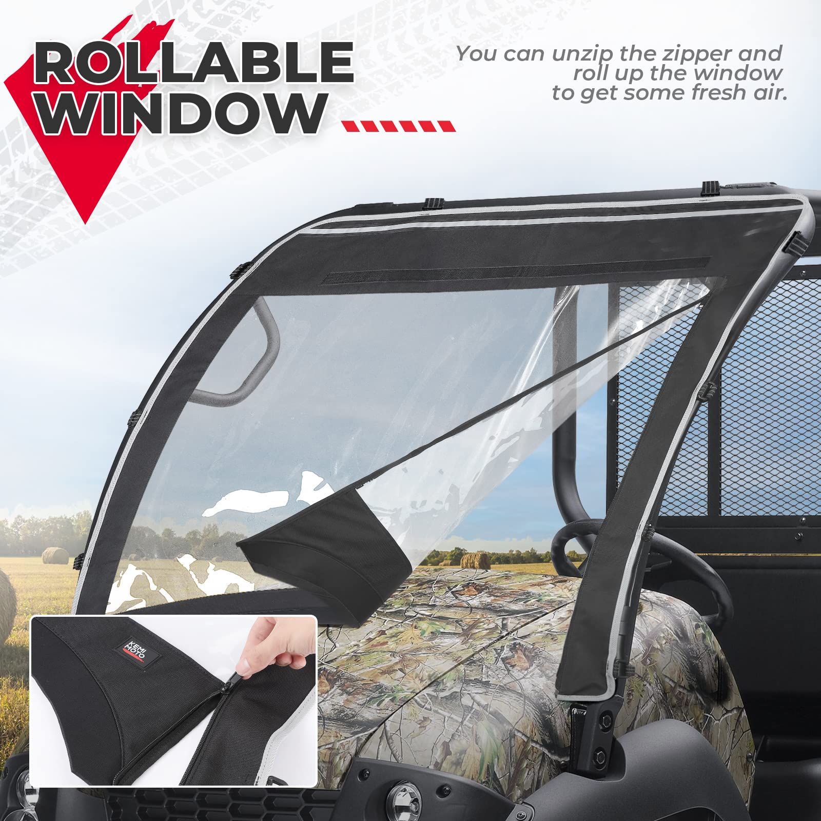 KEMIMOTO Parabrezza Anteriore Kawasaki Mule 610 Tessuto con Cerniera