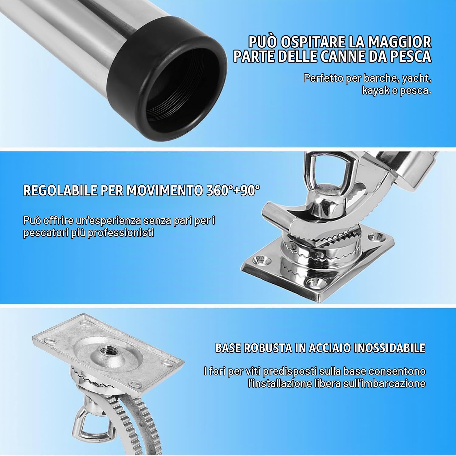 Kuuleyn portacanna barca inox 360 gradi