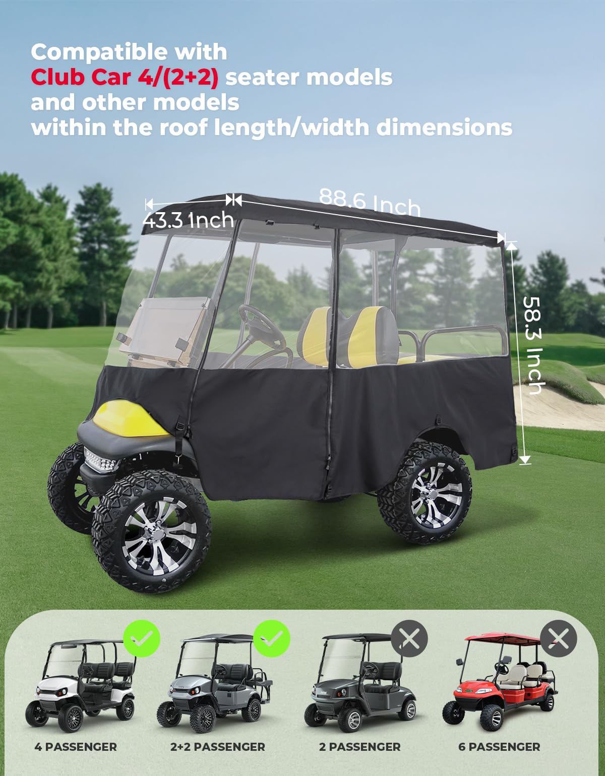 Kemimoto copertura golf cart 4 posti 600D impermeabile
