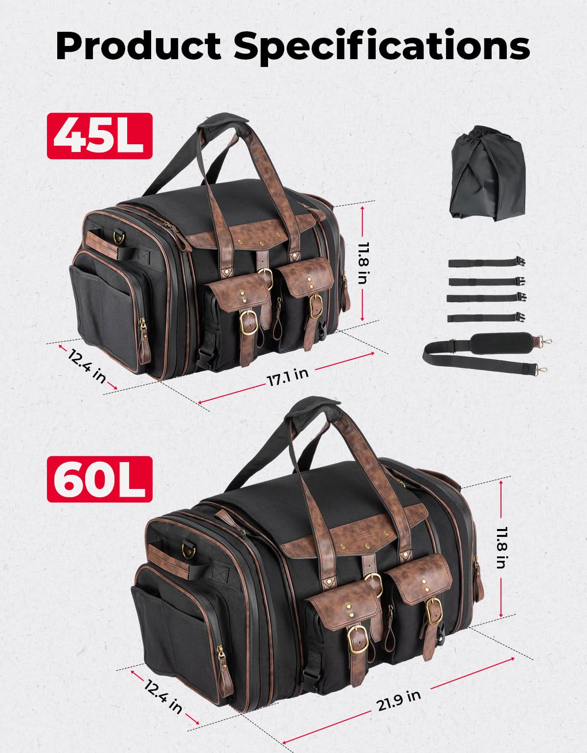 KEMIMOTO Borsa Posteriore Moto 60L Tela Cerata