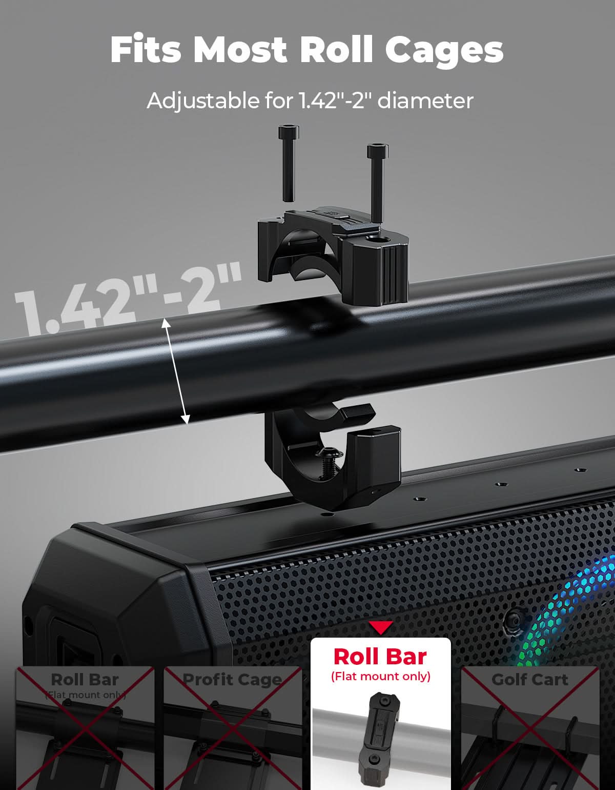 KEMIMOTO Midnight 90 soundbar tetto UTV Bluetooth RGB IP66