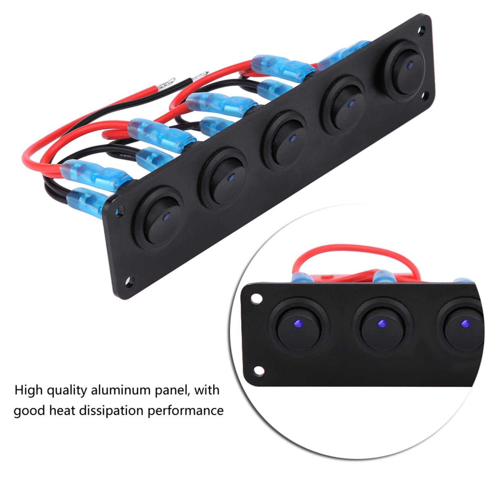 Kuuleyn pannello 5 interruttori basculanti 12-24V LED blu auto barca