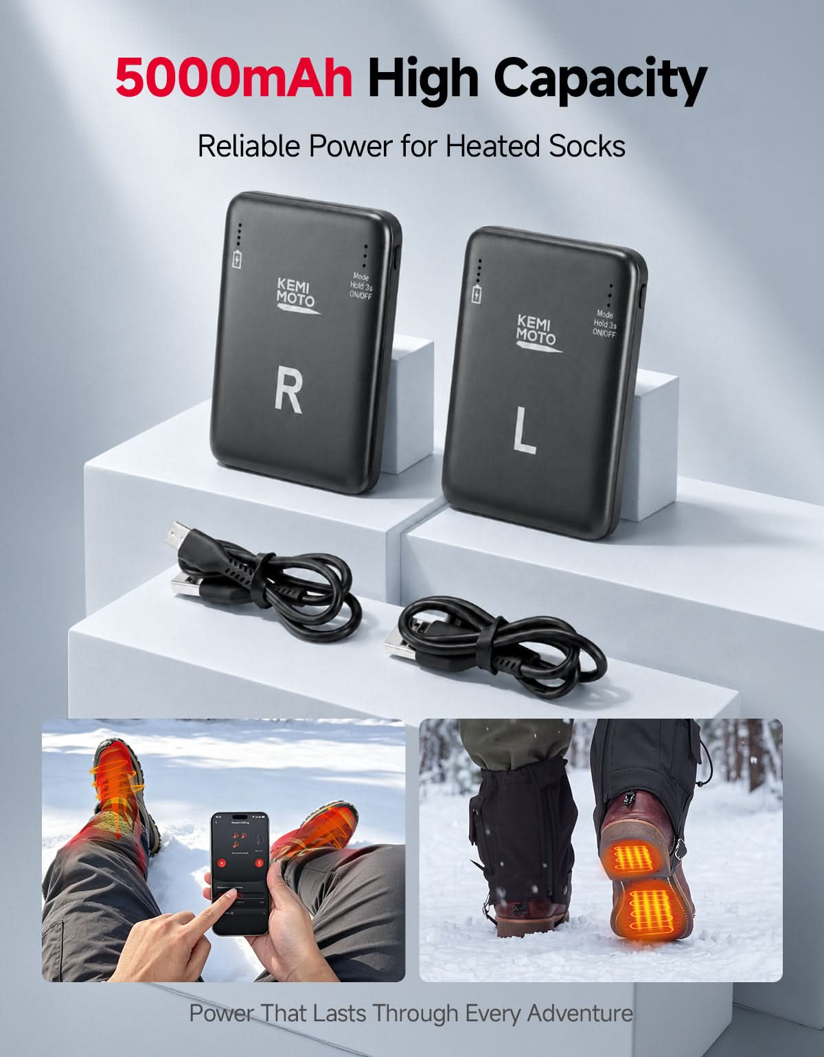 KEMIMOTO batteria calze riscaldate 5000mAh 3.7V portatile