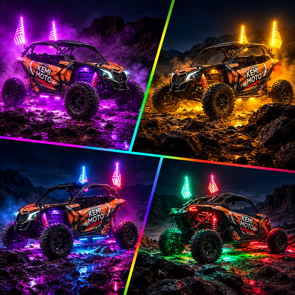 Kemimoto UTV kit luci whip LED 4FT + rock lights RGB 12V