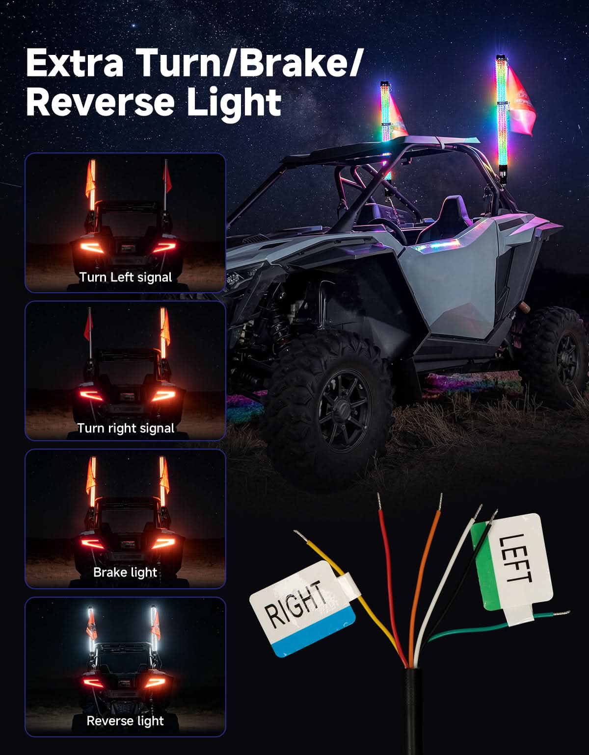 KEMIMOTO Whip Lights LED 3FT 2Pz RGB con Freccia