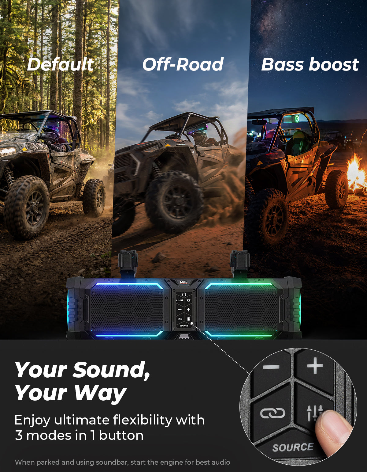 KEMIMOTO Midnight 50 Lite Gen2 Soundbar UTV 20" 6 Altoparlanti