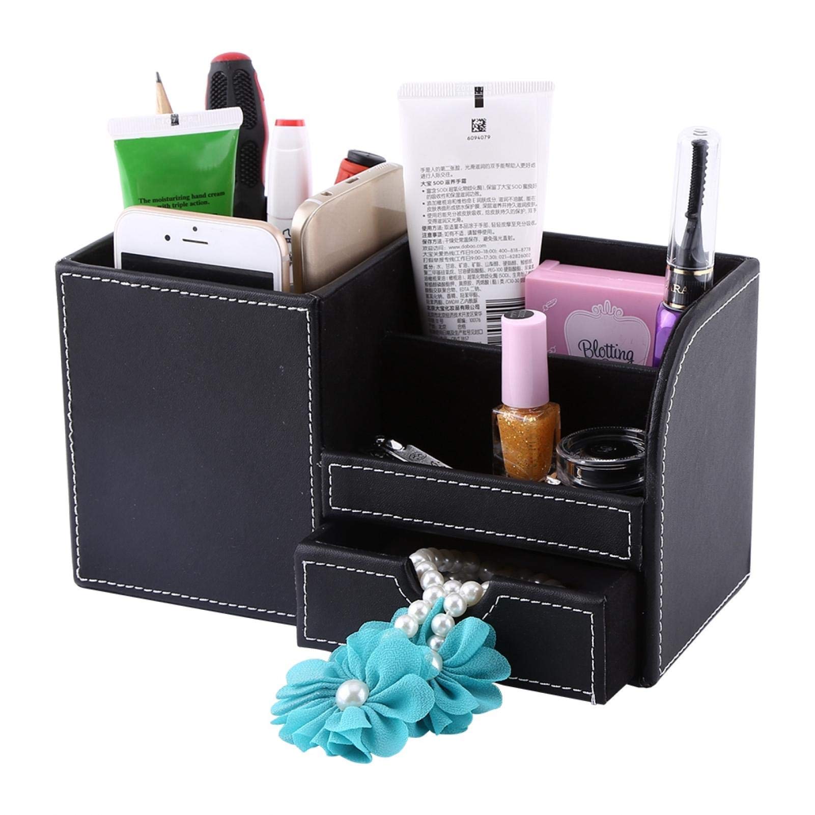Kuuleyn Organizer Scrivania 1 Cassetto Nero Pelle