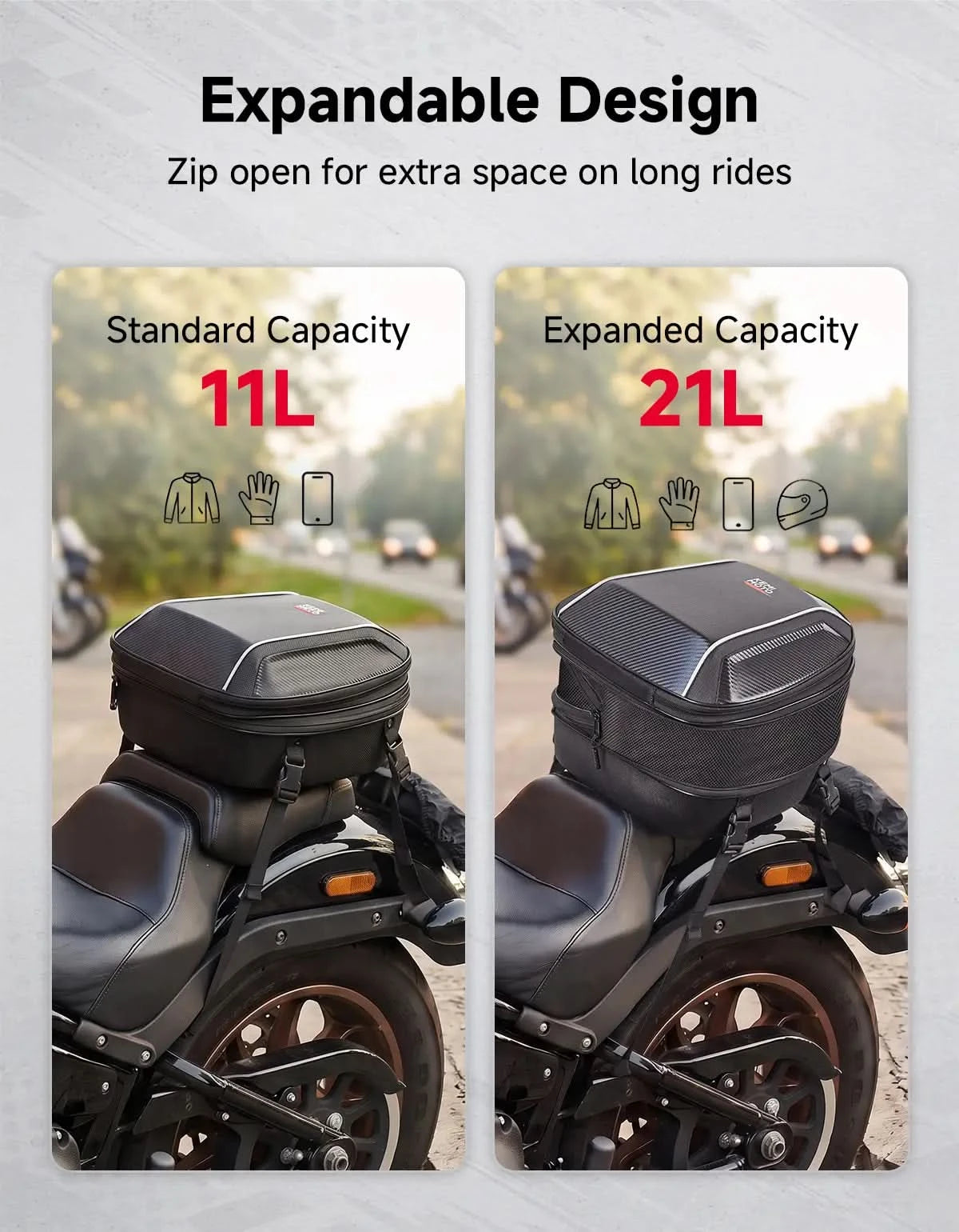KEMIMOTO borsa codino moto rigida EVA 11-21L con lucchetto