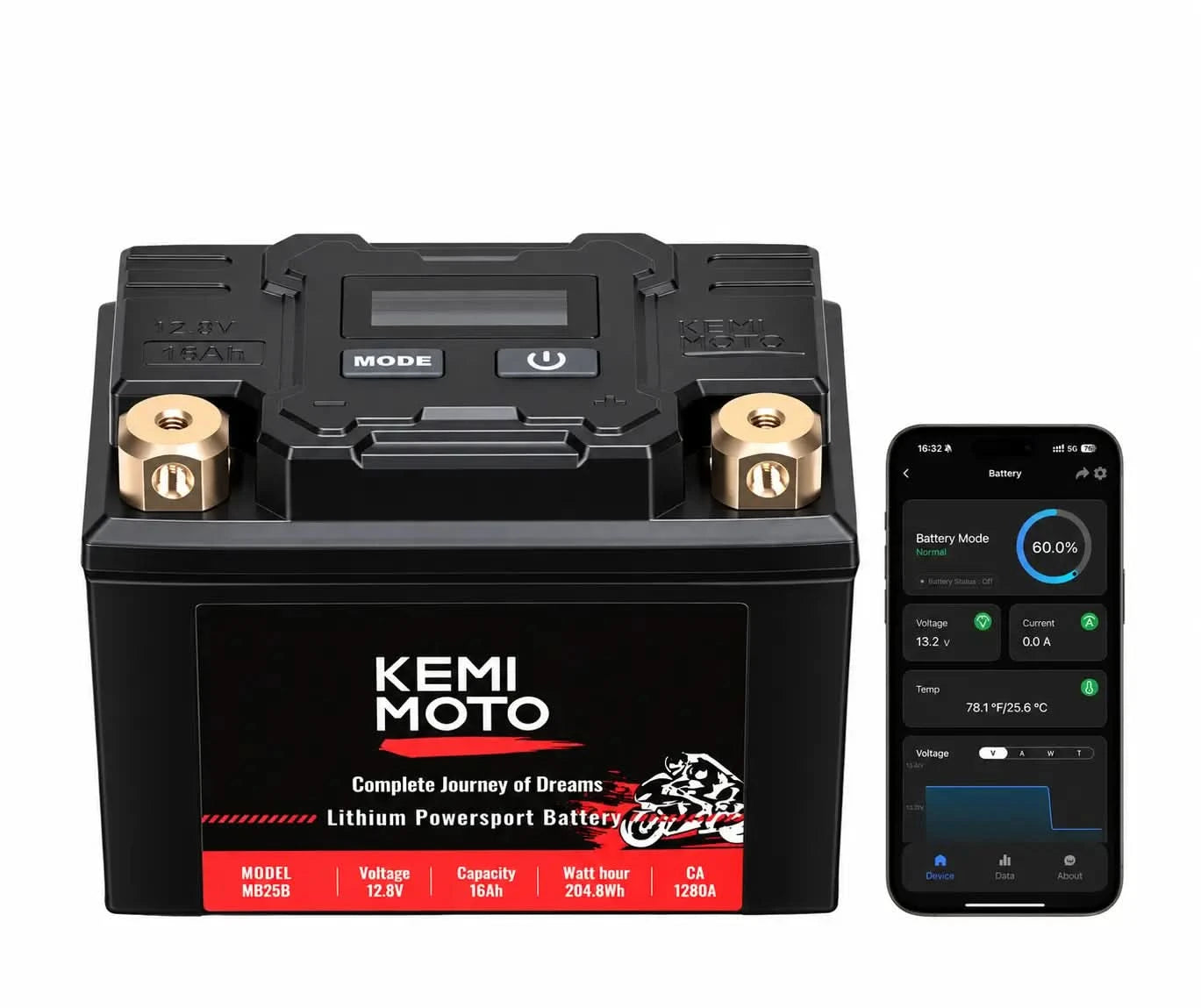 KEMIMOTO batteria LiFePO4 12V 16Ah moto ATV wireless